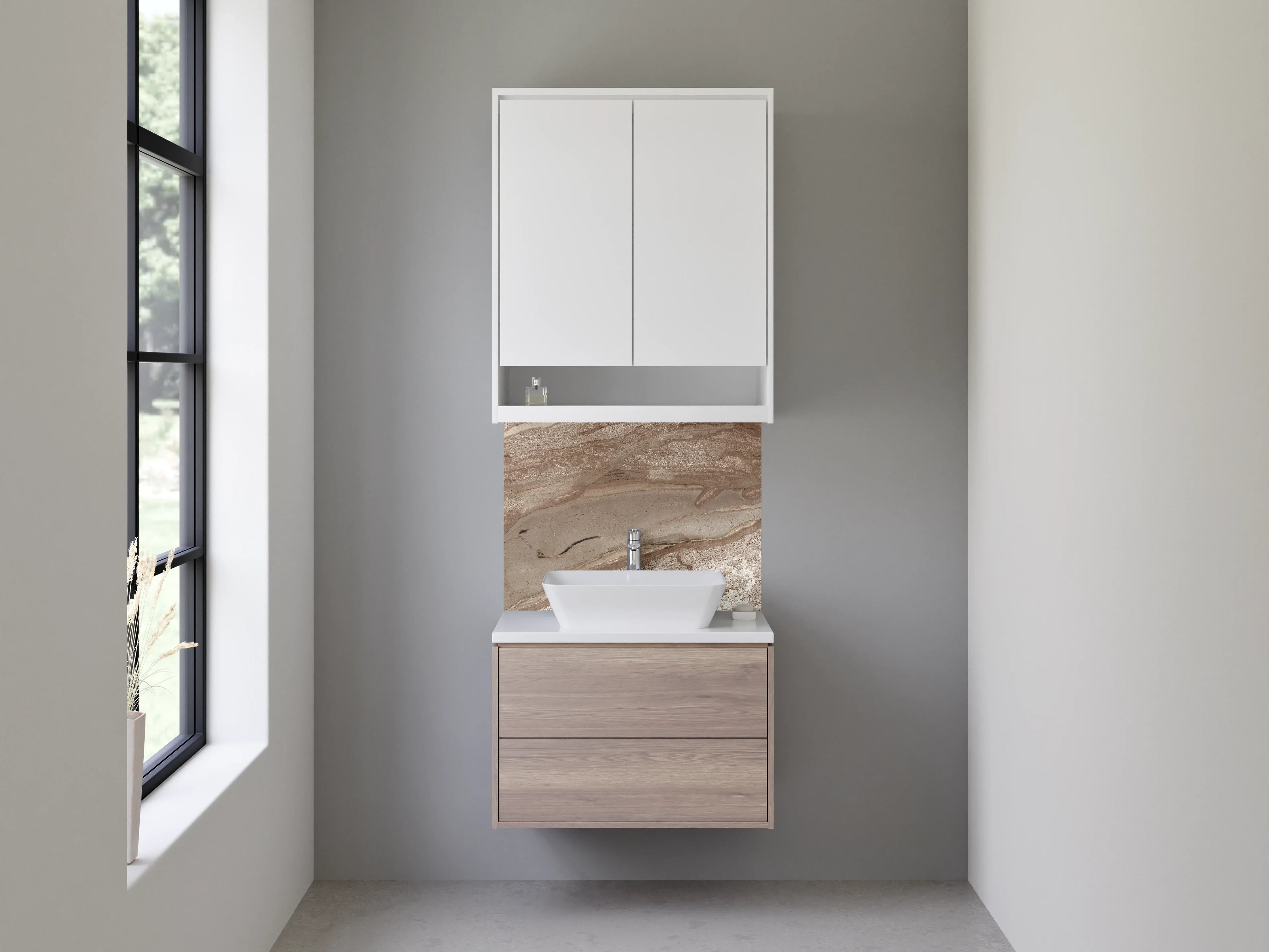 Waschbecken-Rückwand - Braun-beiger Marmor mit Naturstruktur