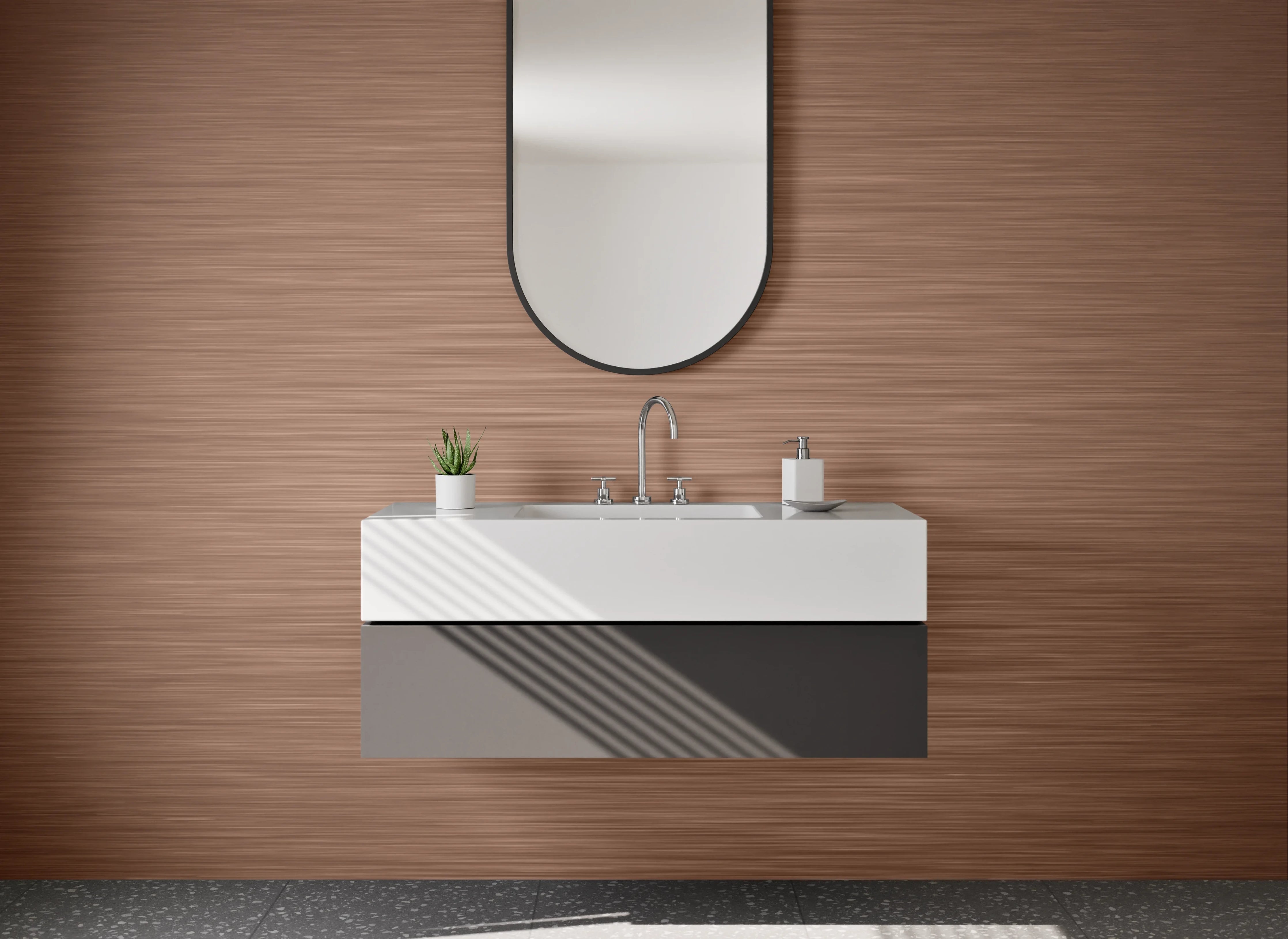 Waschbecken-Rückwand - Braune gebürstete Metalloptik