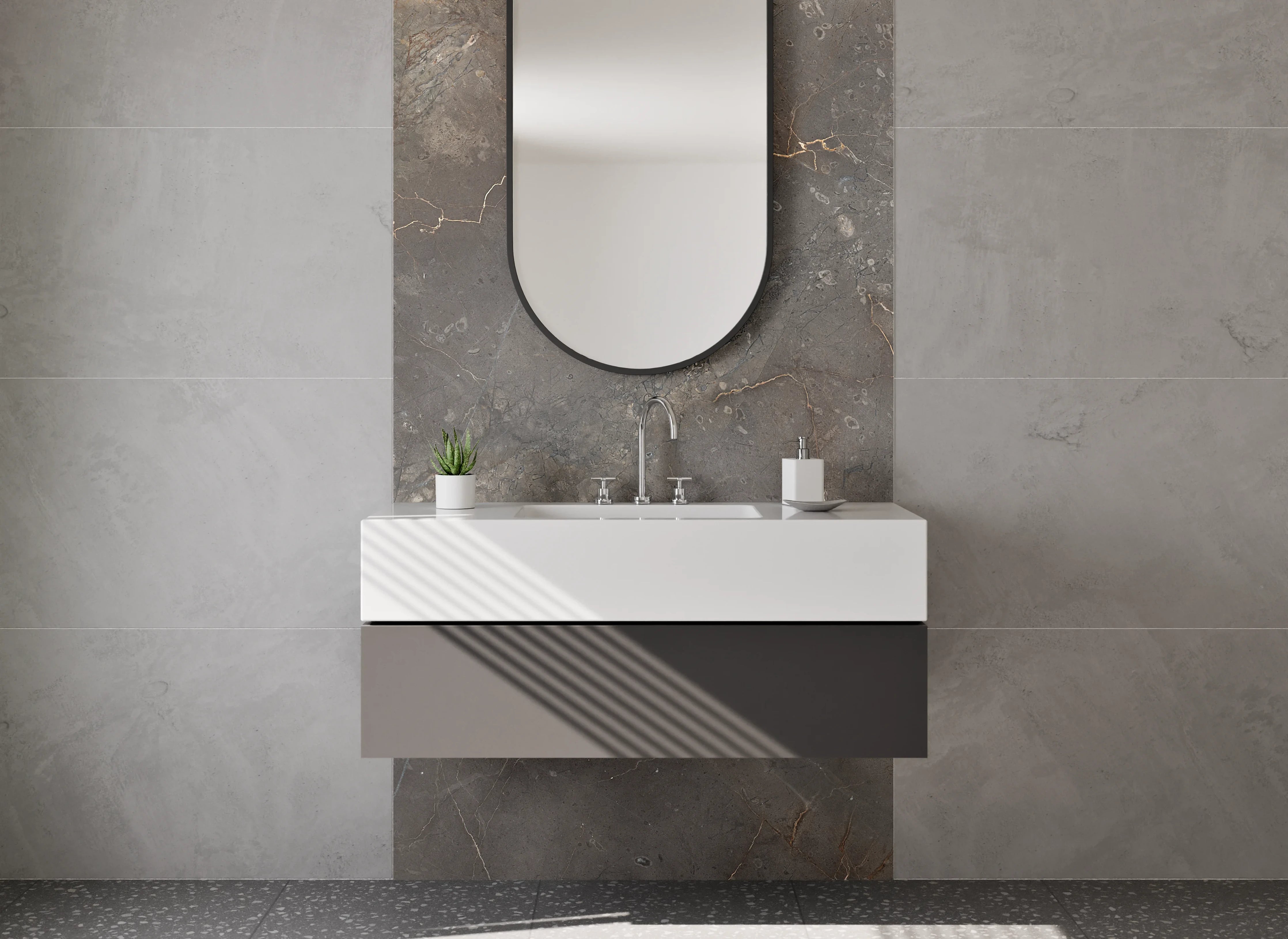 Waschbecken-Rückwand - Brauner Marmor-Look – Elegante Steinoptik