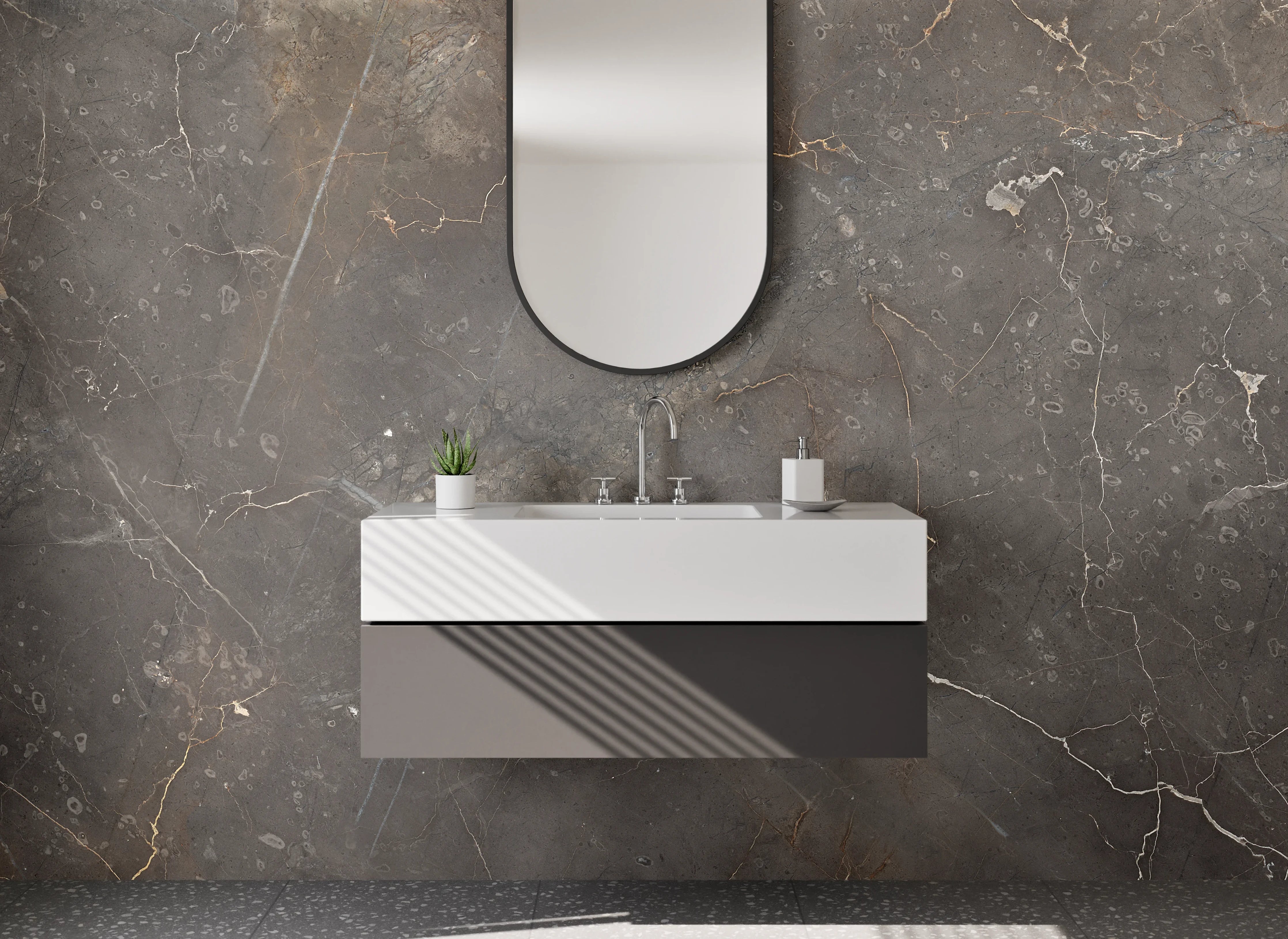 Waschbecken-Rückwand - Brauner Marmor-Look – Elegante Steinoptik