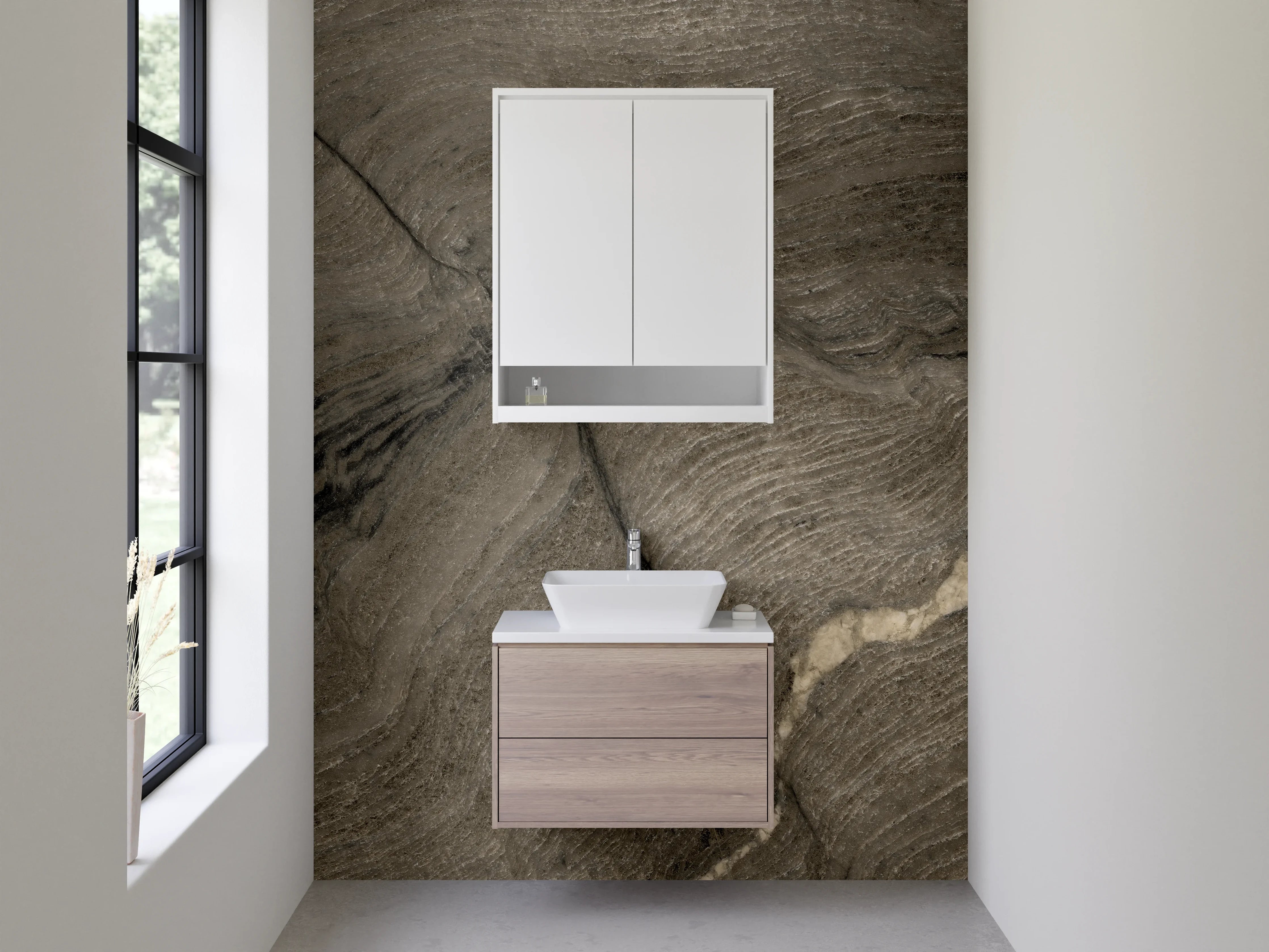 Waschbecken-Rückwand - Brauner Marmor mit Fließstruktur