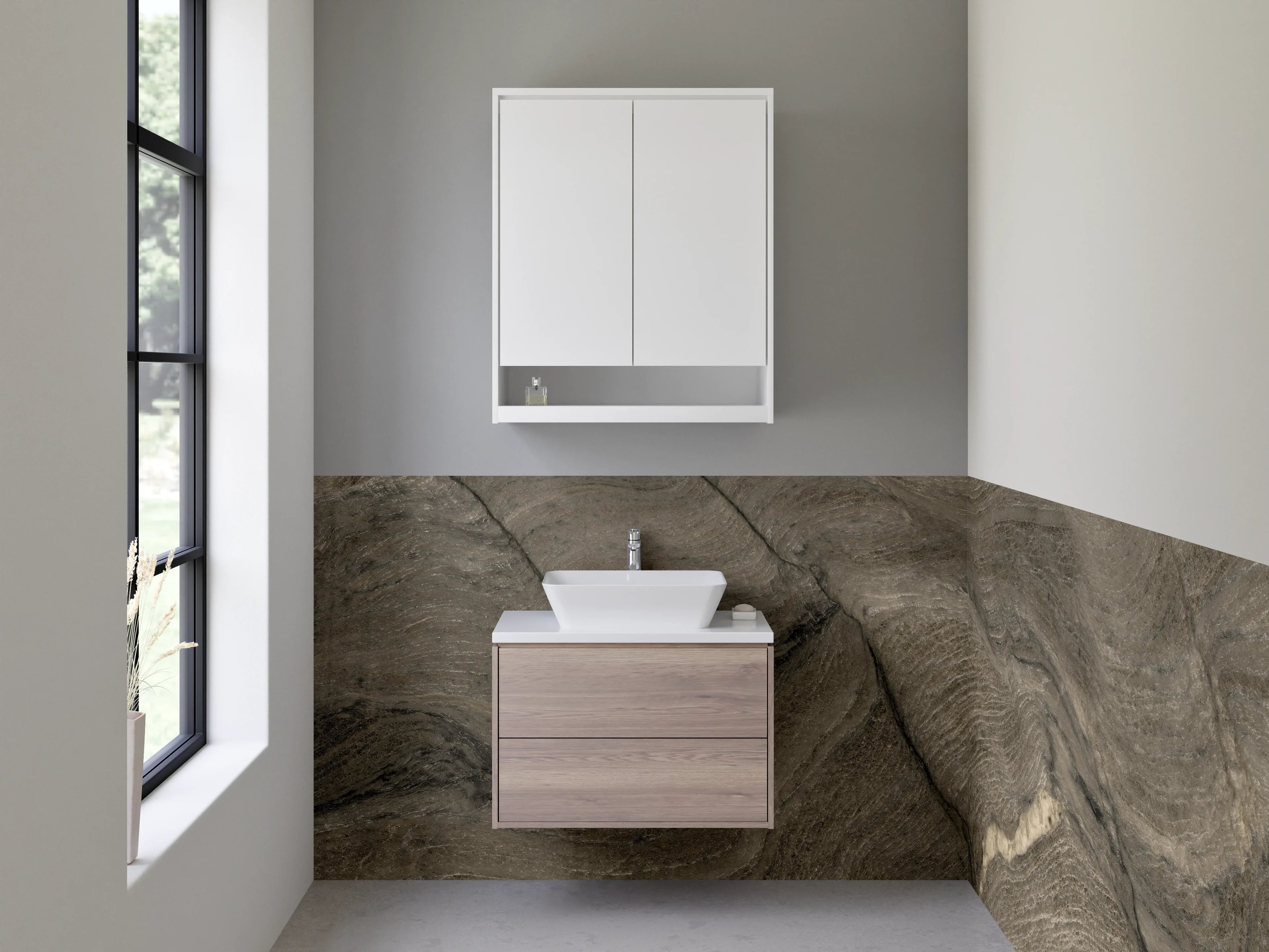 Waschbecken-Rückwand - Brauner Marmor mit Fließstruktur