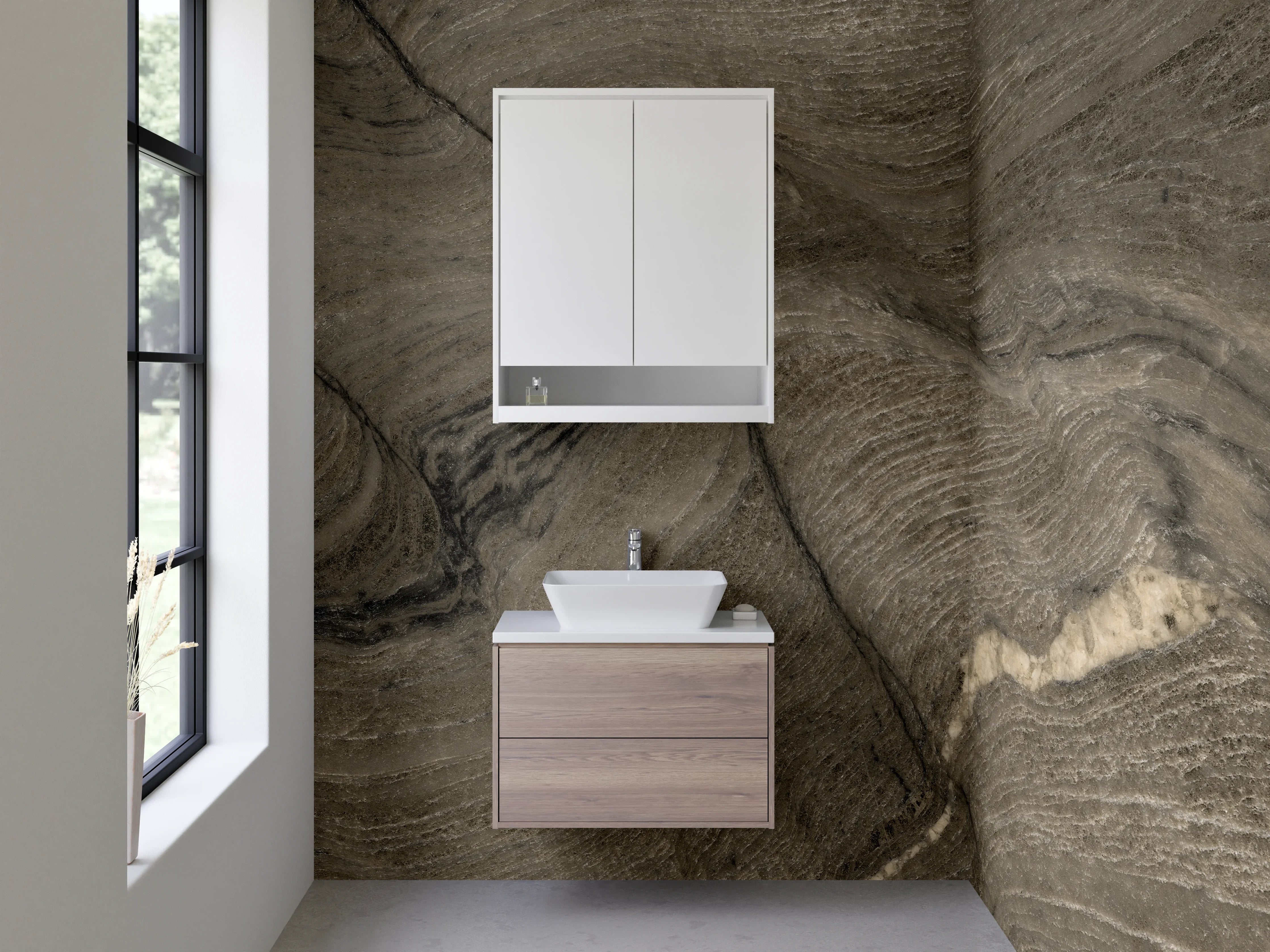 Waschbecken-Rückwand - Brauner Marmor mit Fließstruktur