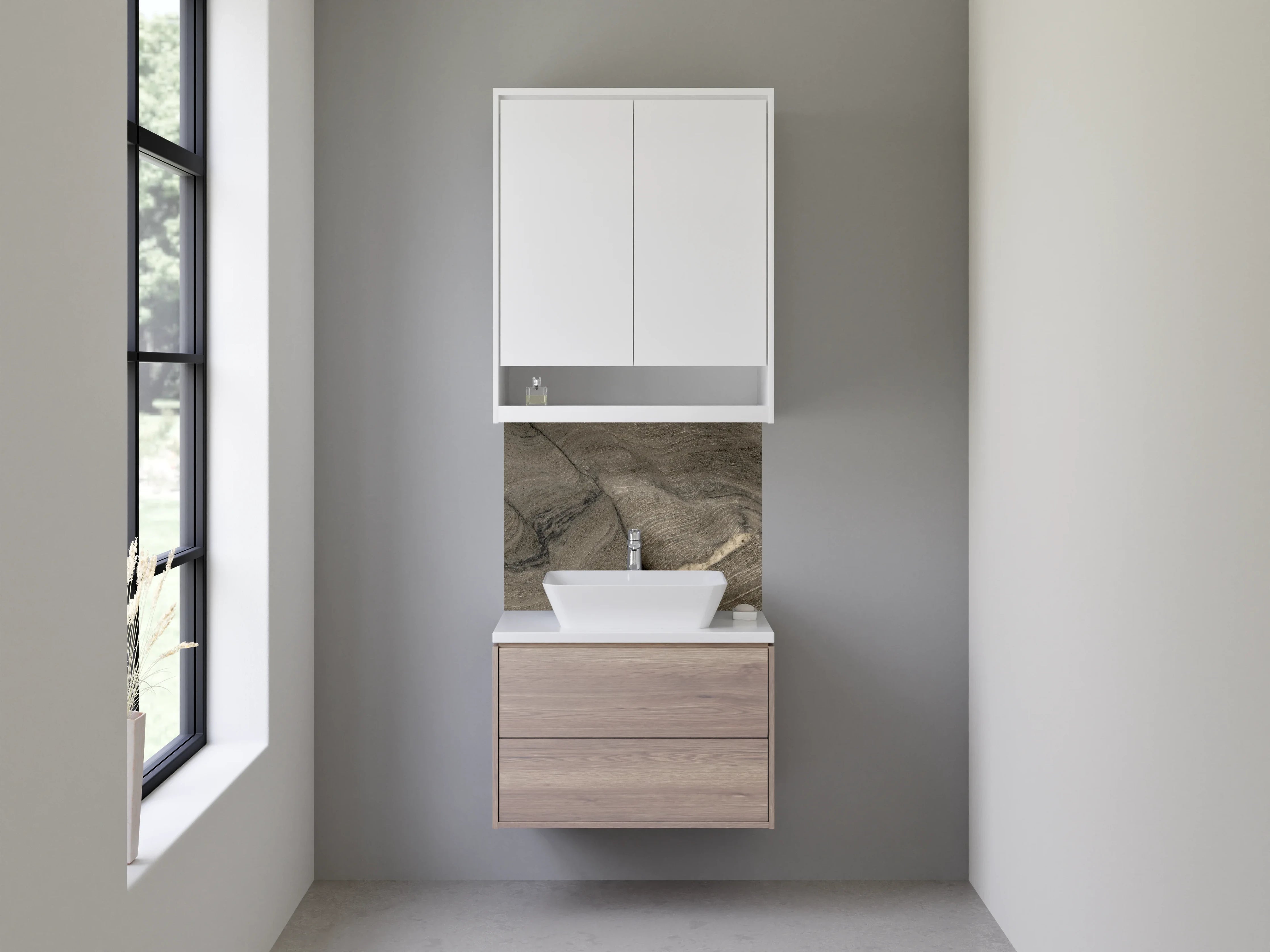 Waschbecken-Rückwand - Brauner Marmor mit Fließstruktur