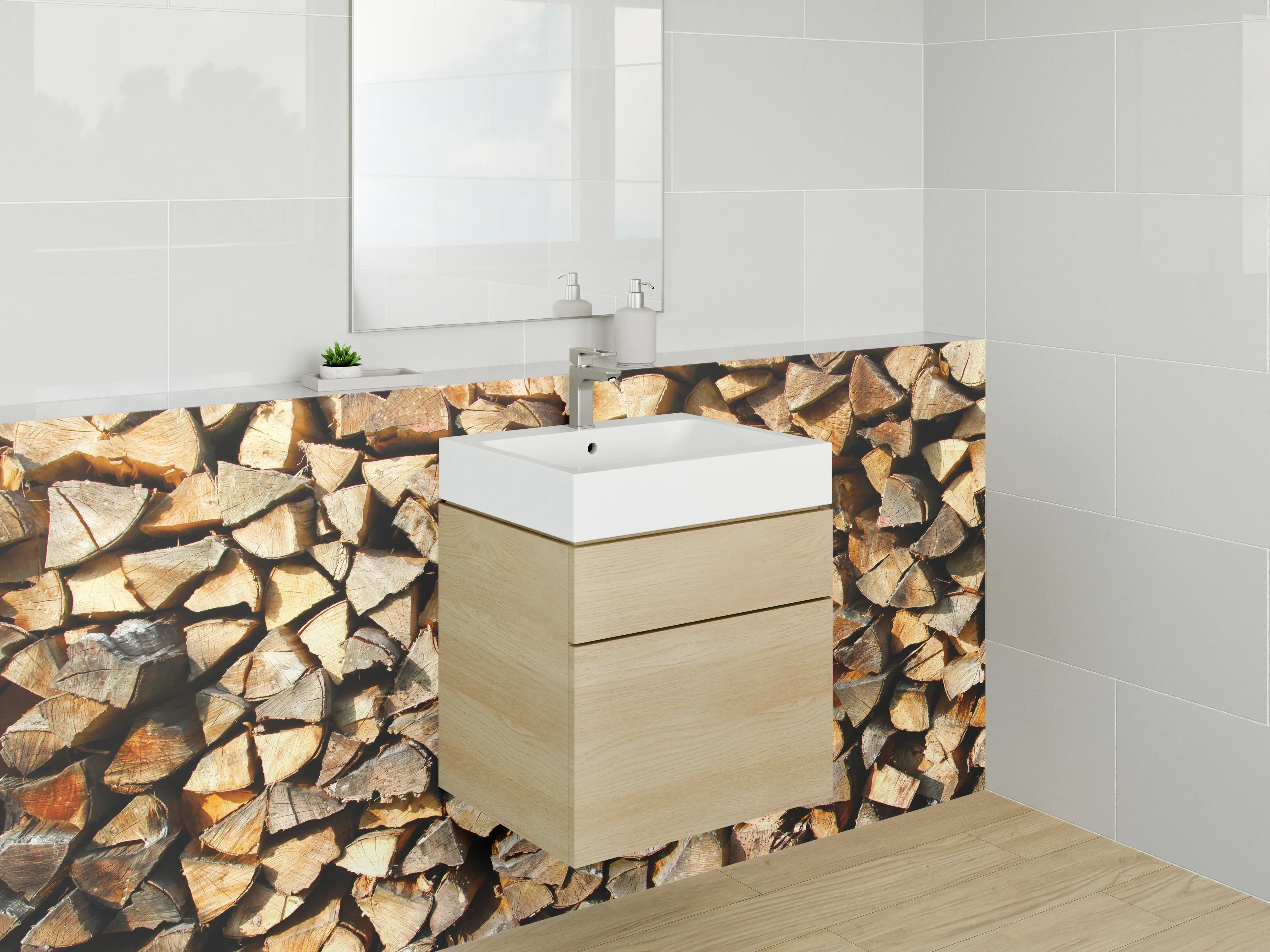Waschbecken-Rückwand - Brennholz Natur Wanddekor