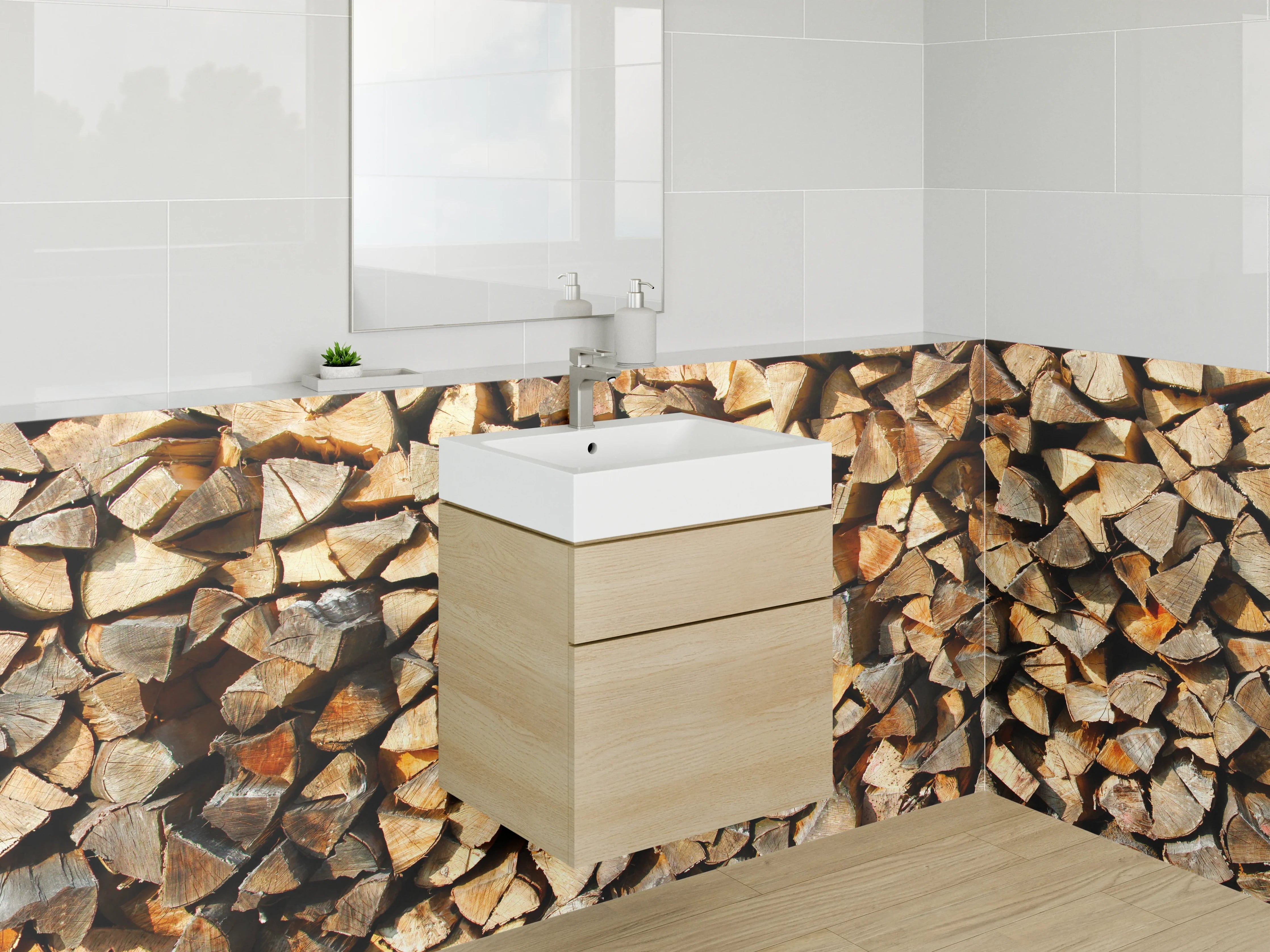 Waschbecken-Rückwand - Brennholz Natur Wanddekor