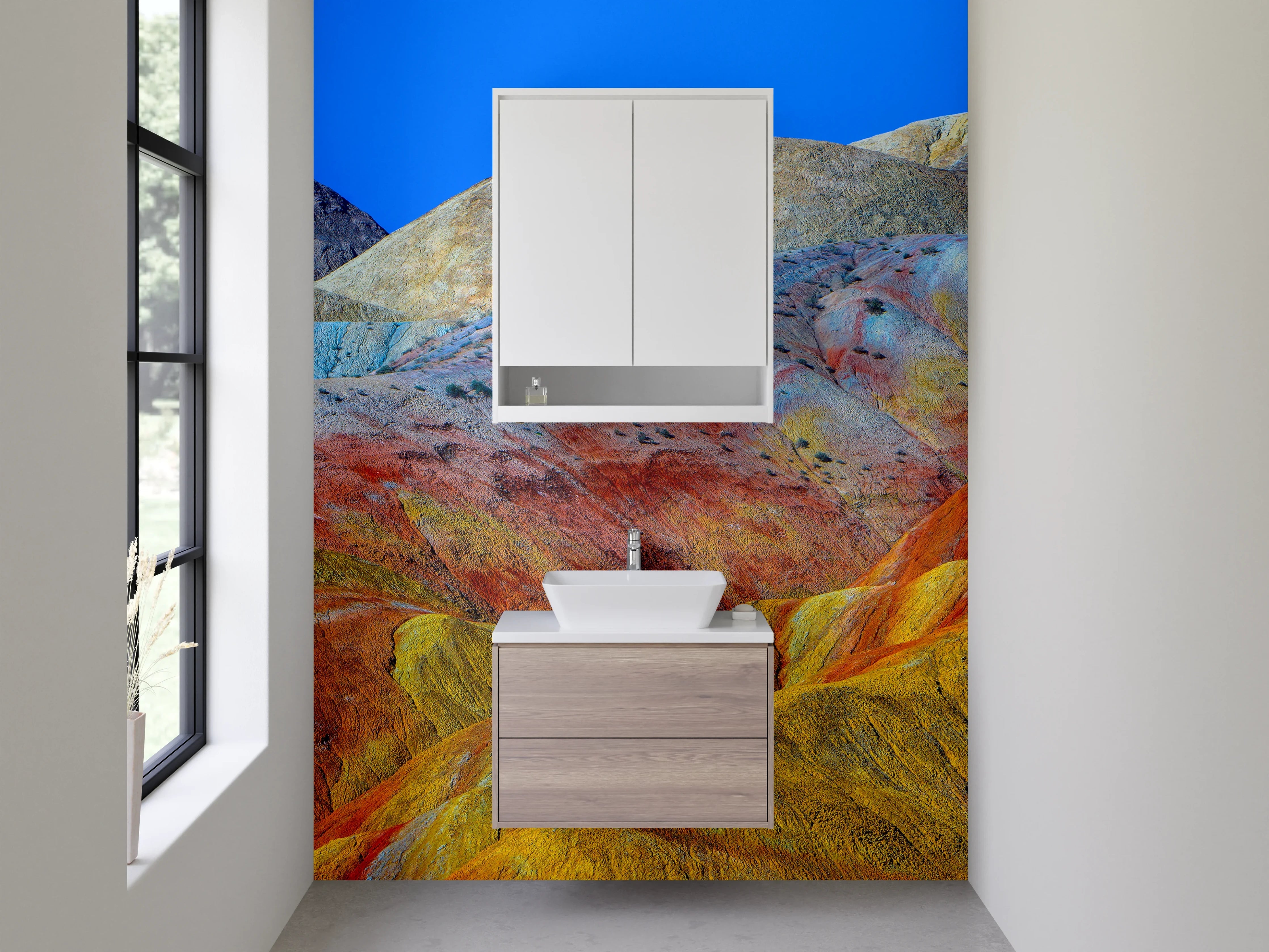 Waschbecken-Rückwand - Bunte Berglandschaft bei Sonnenlicht