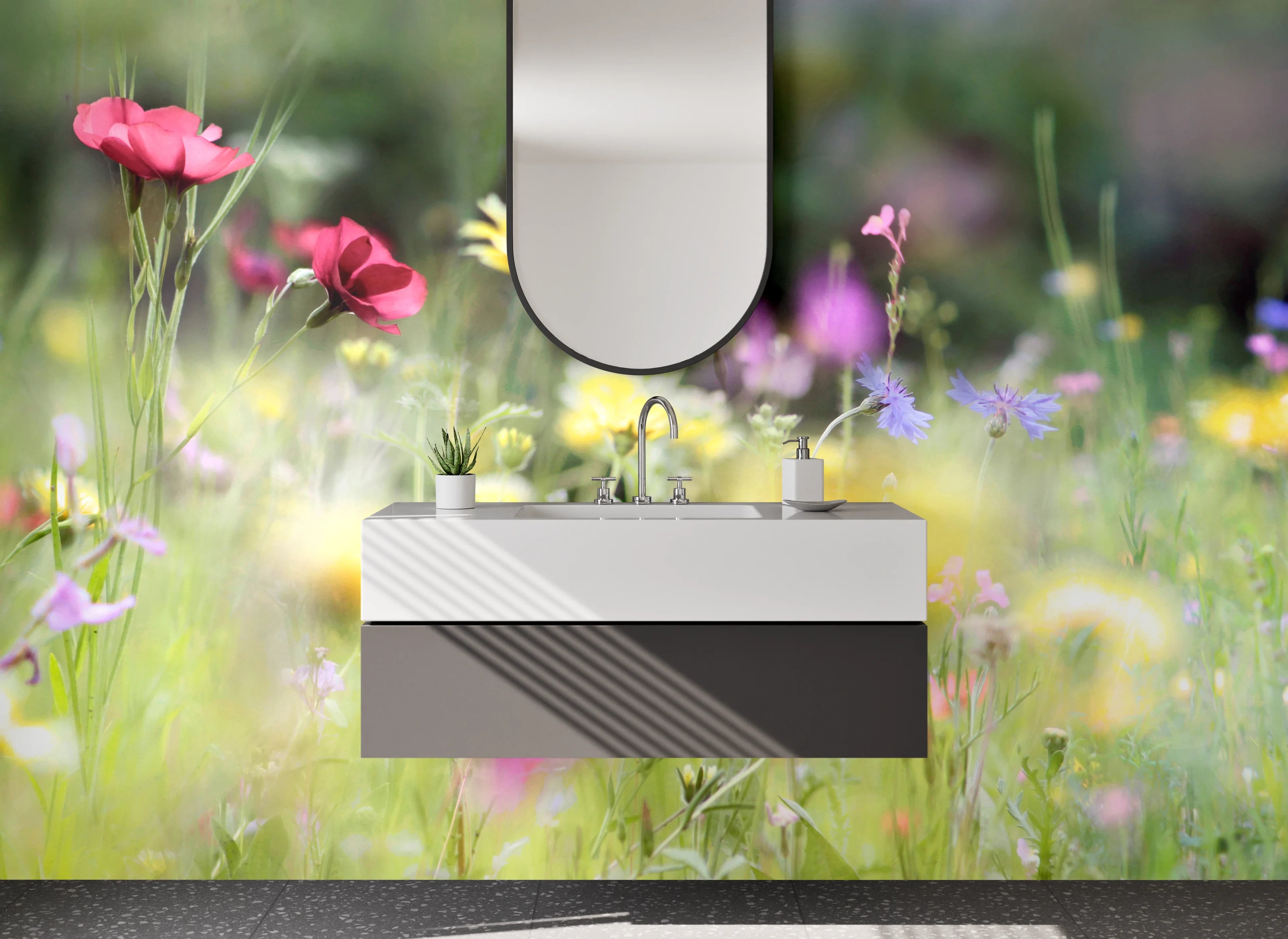 Waschbecken-Rückwand - Bunte Blumenwiese Naturmotiv