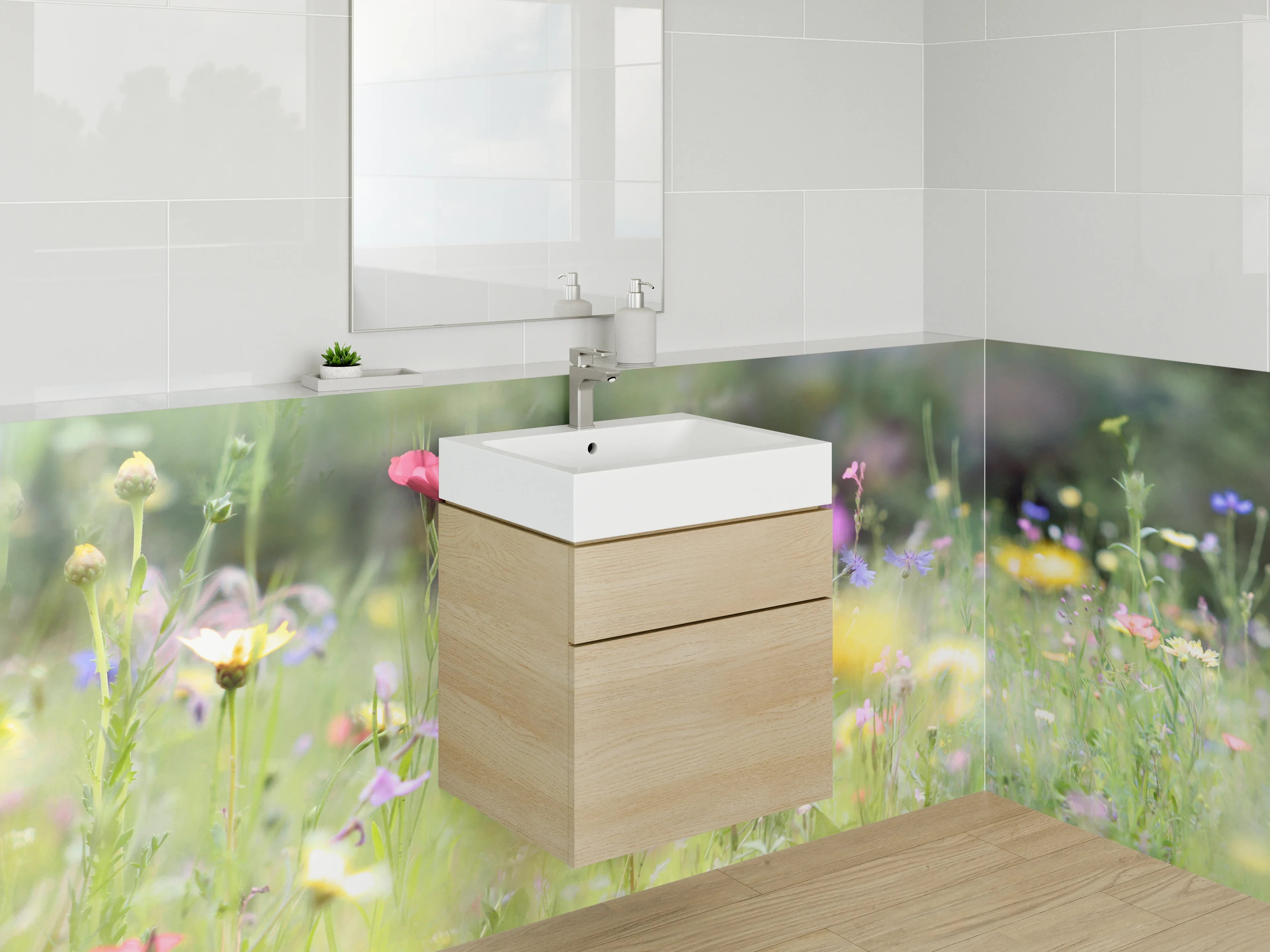 Waschbecken-Rückwand - Bunte Blumenwiese Naturmotiv