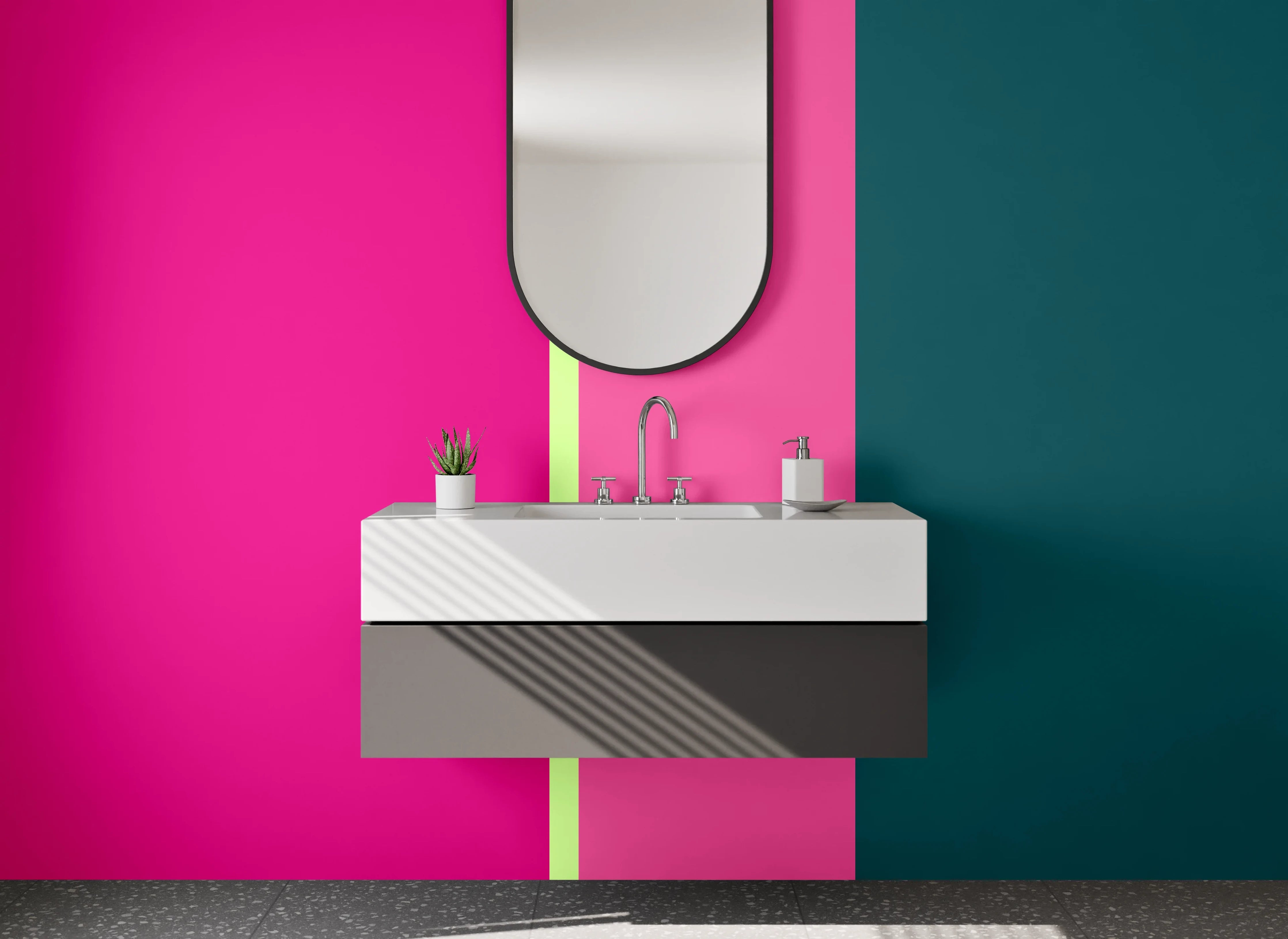 Waschbecken-Rückwand - Bunte Farbblöcke in Pink, Grün und Blau