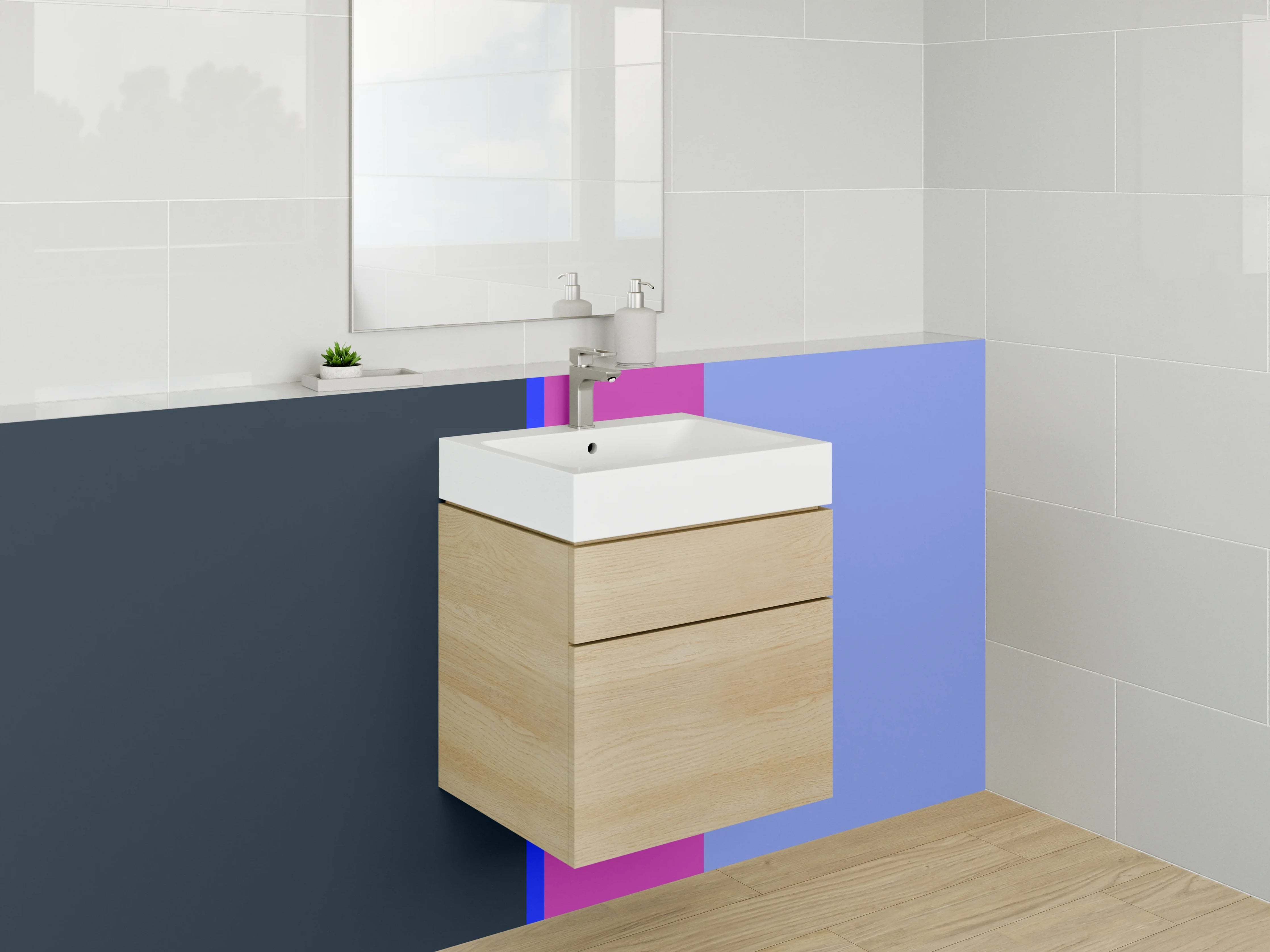 Waschbecken-Rückwand - Bunte Farbpalette mit Blautönen