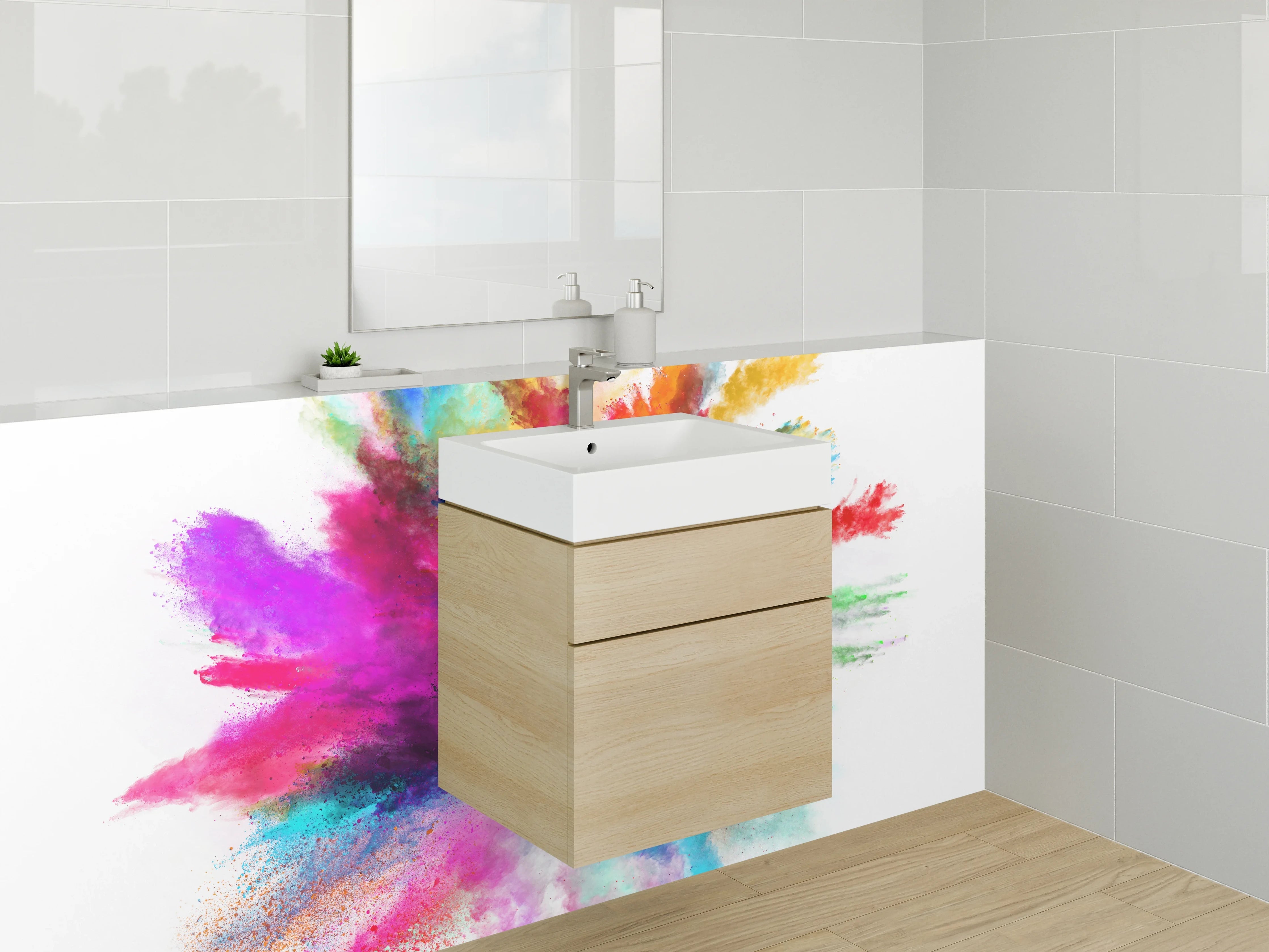 Waschbecken-Rückwand - Bunte Farbsplosion