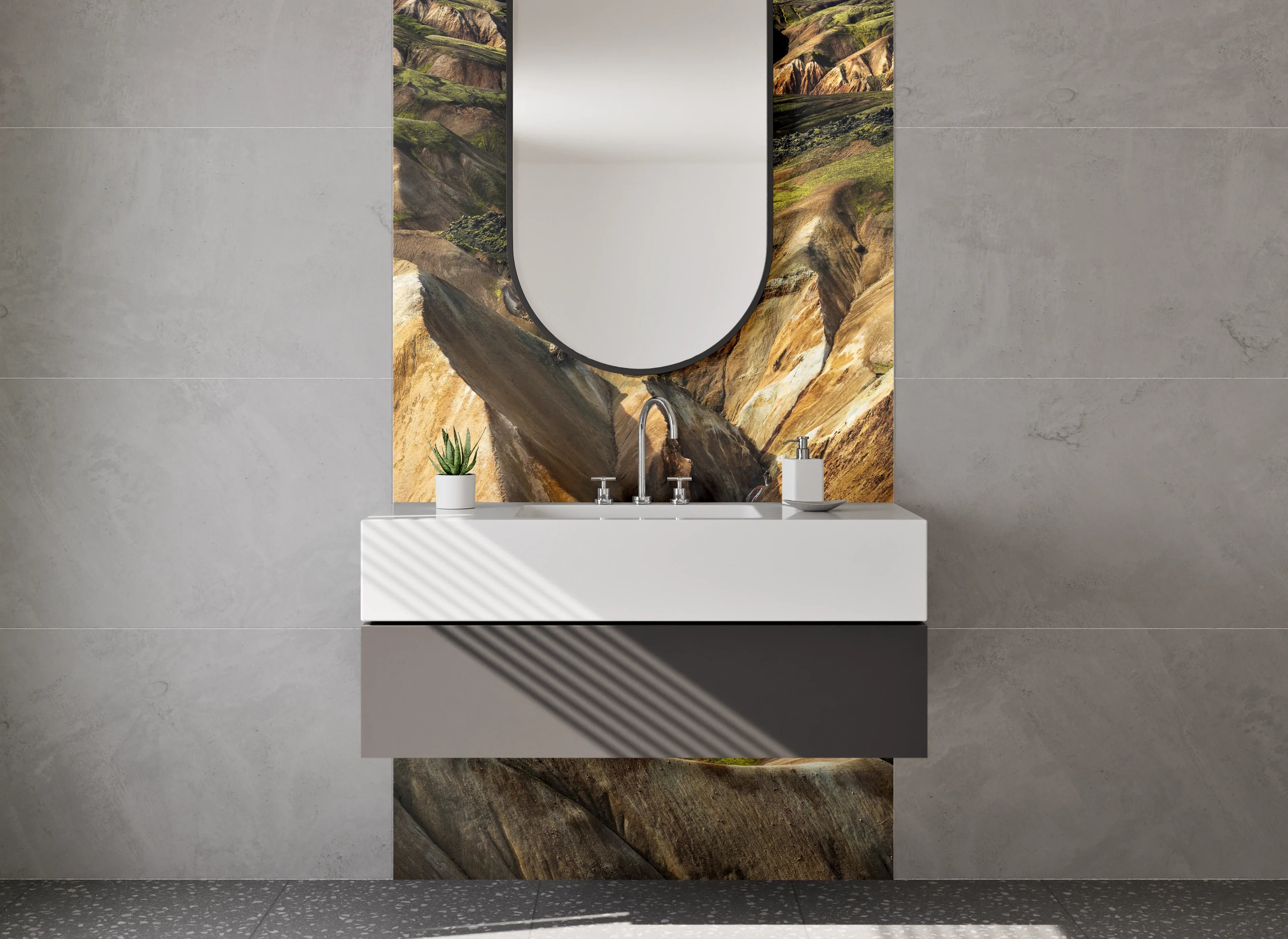 Waschbecken-Rückwand - Bunte Felsenlandschaft