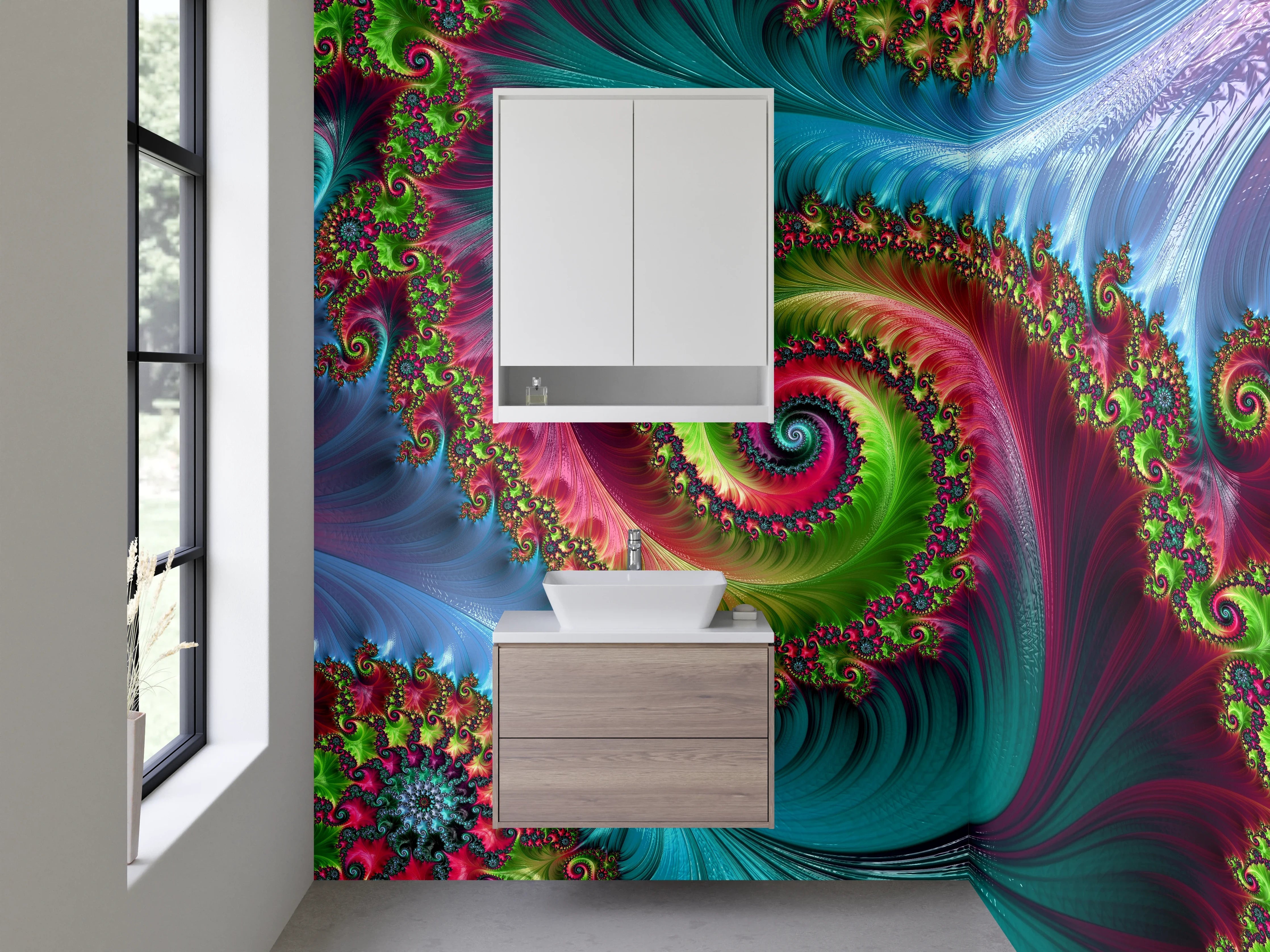 Waschbecken-Rückwand - Bunte Fraktal-Explosion Abstraktes Design