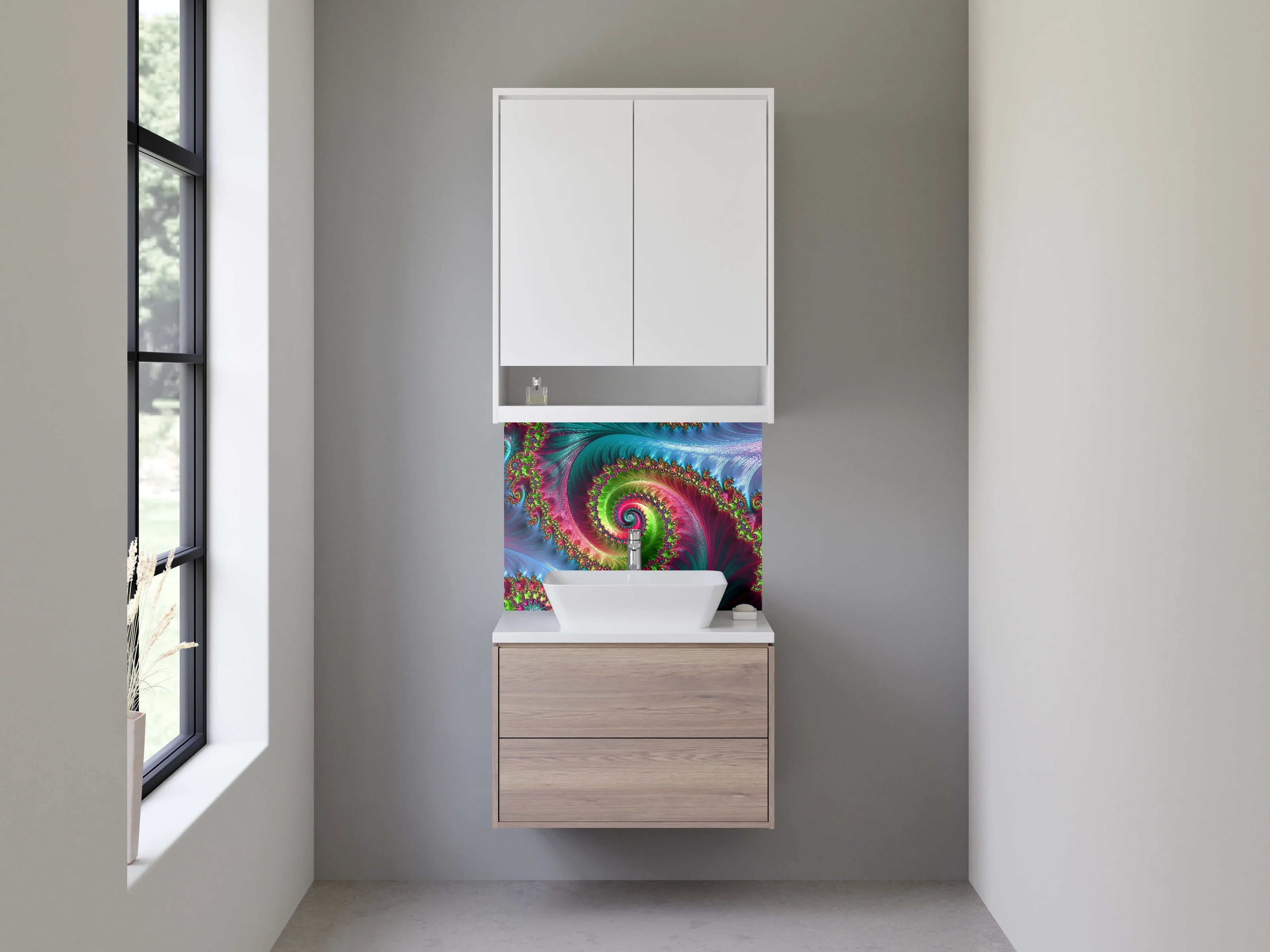 Waschbecken-Rückwand - Bunte Fraktal-Explosion Abstraktes Design