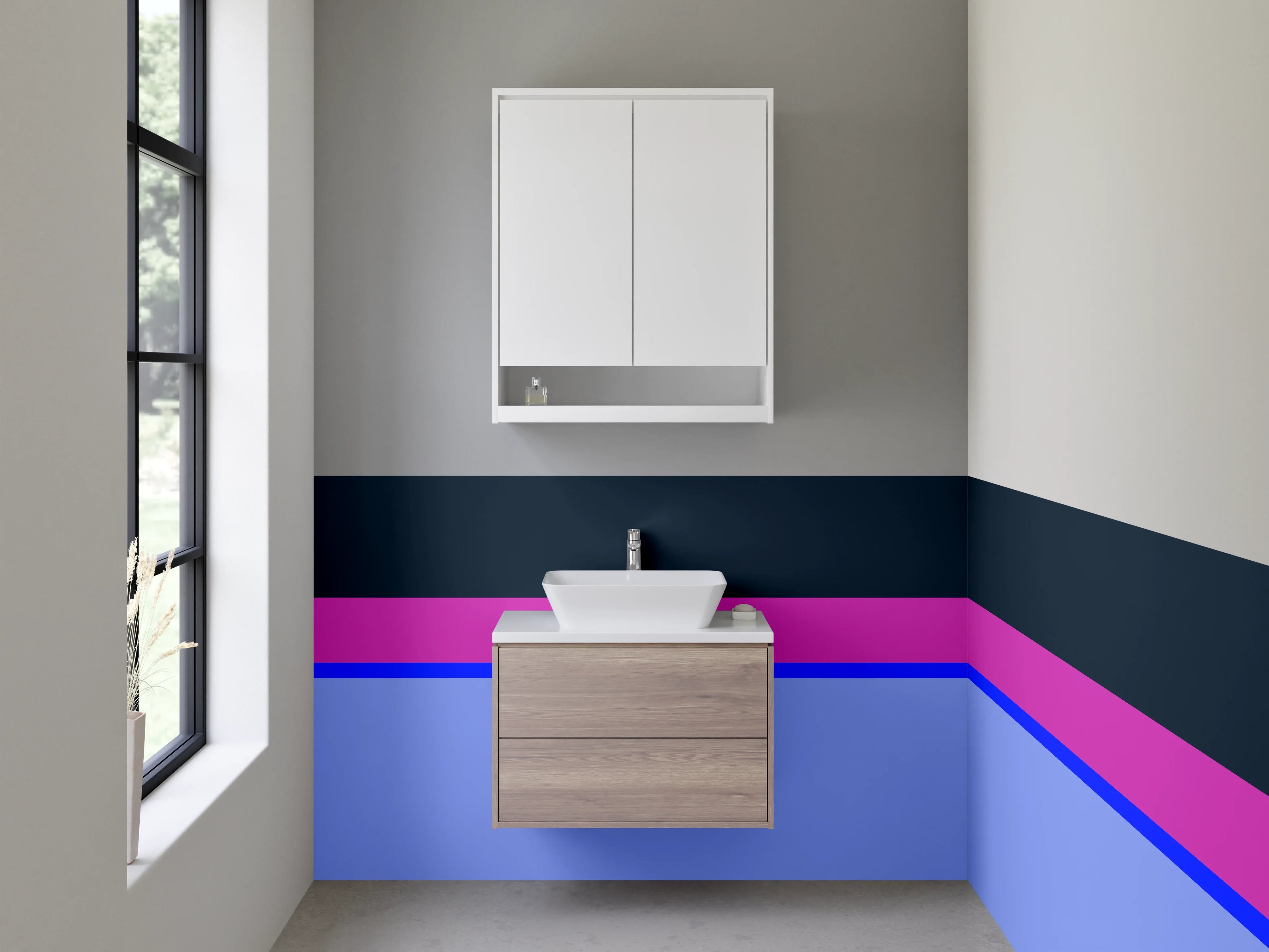 Waschbecken-Rückwand - Bunte Linien auf dunklem Hintergrund