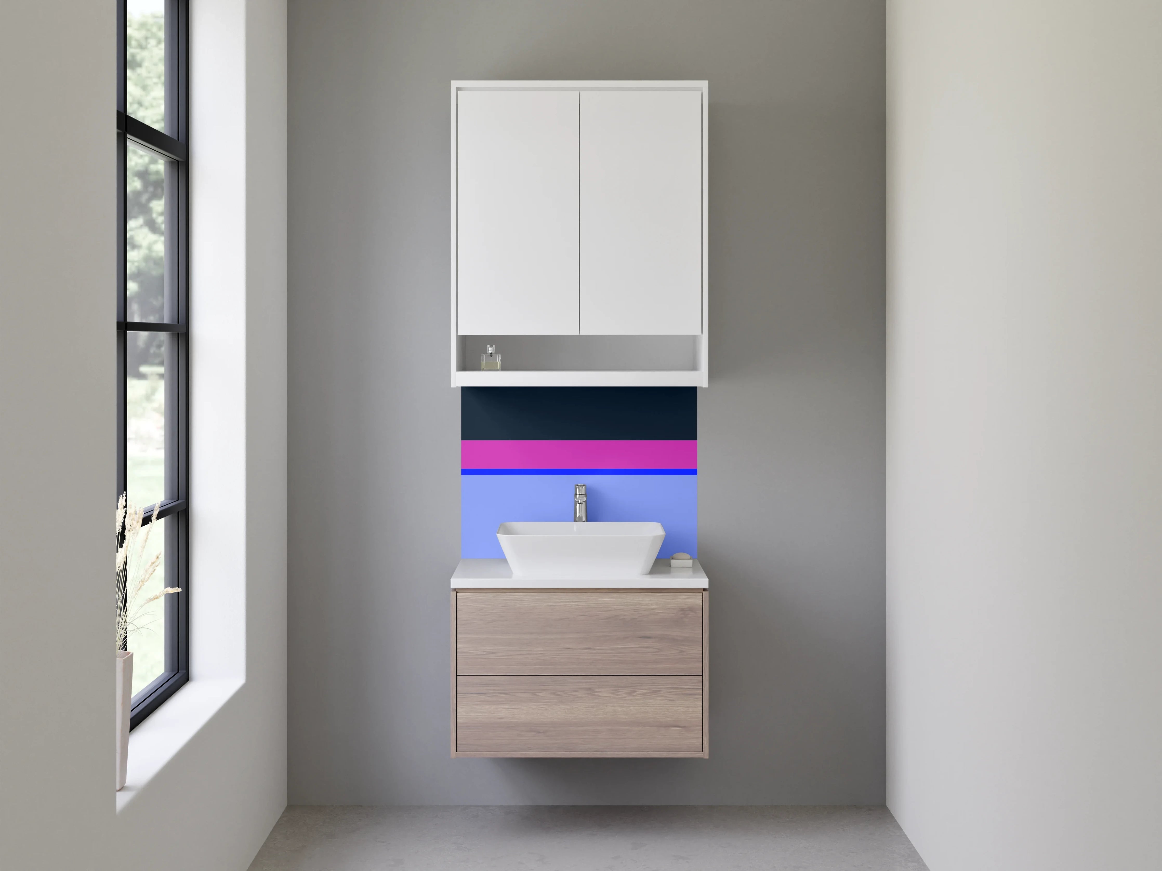 Waschbecken-Rückwand - Bunte Linien auf dunklem Hintergrund