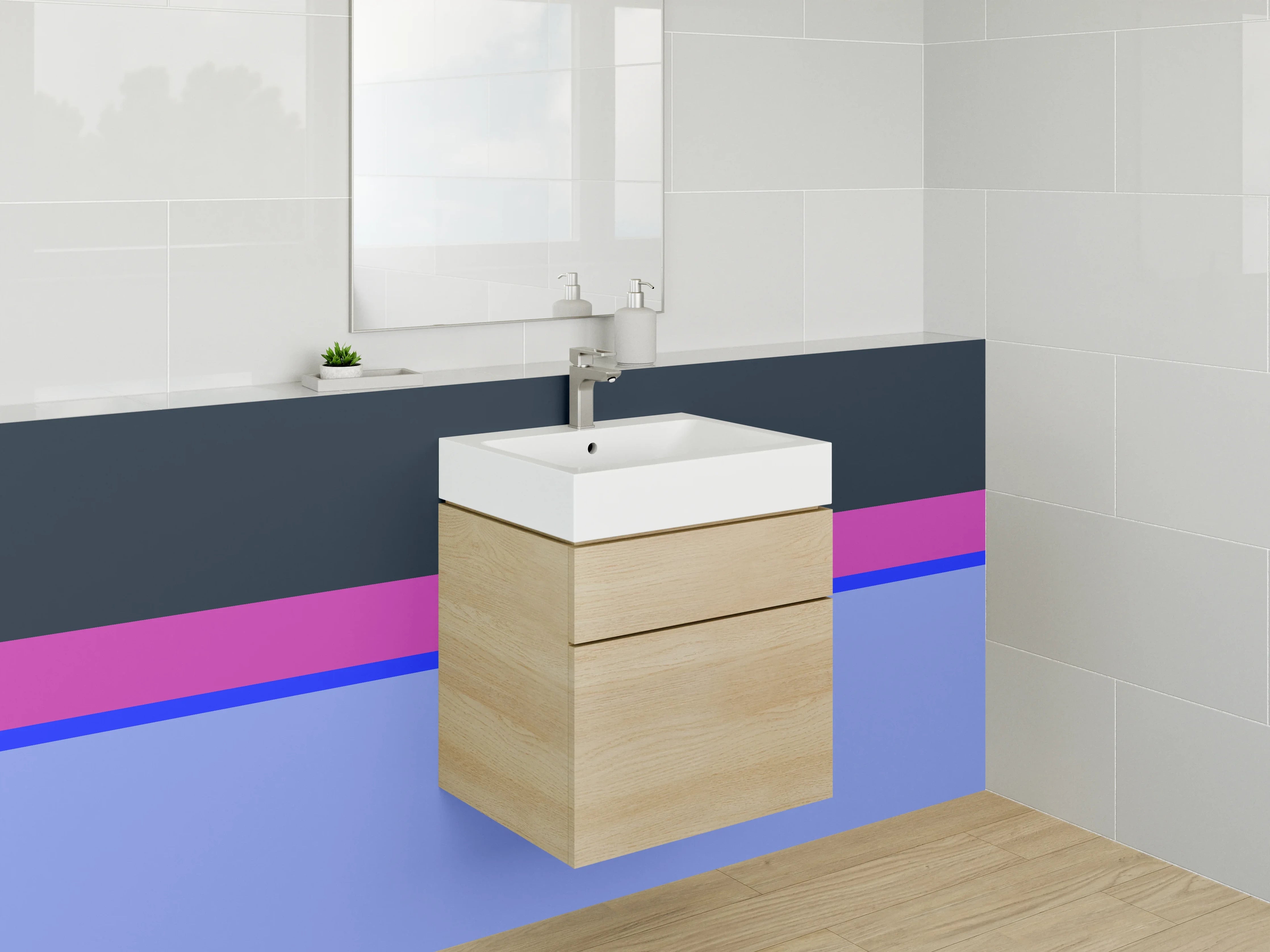 Waschbecken-Rückwand - Bunte Linien auf dunklem Hintergrund