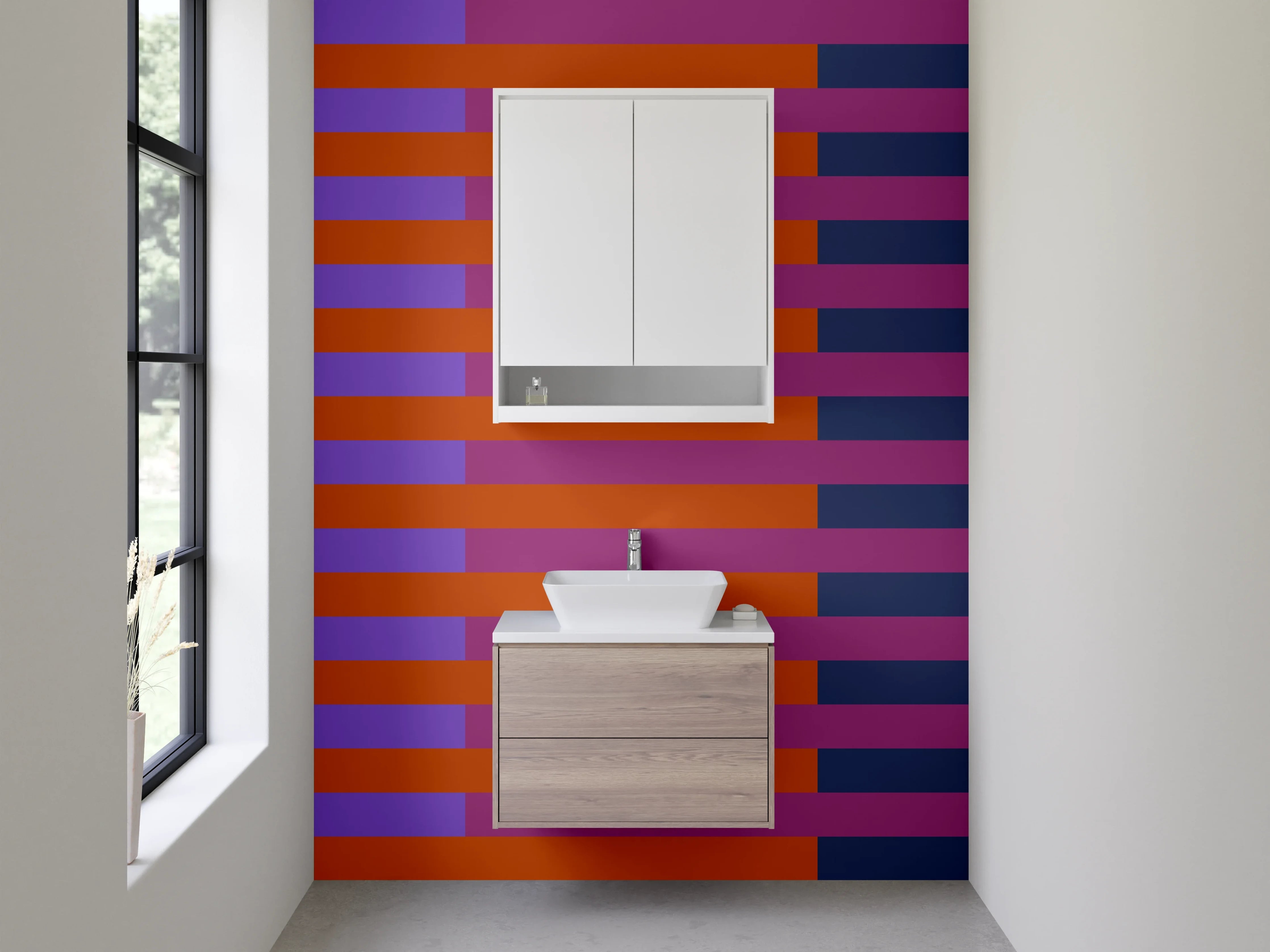 Waschbecken-Rückwand - Bunte Linienmuster mit Streifen in Blau und Orange