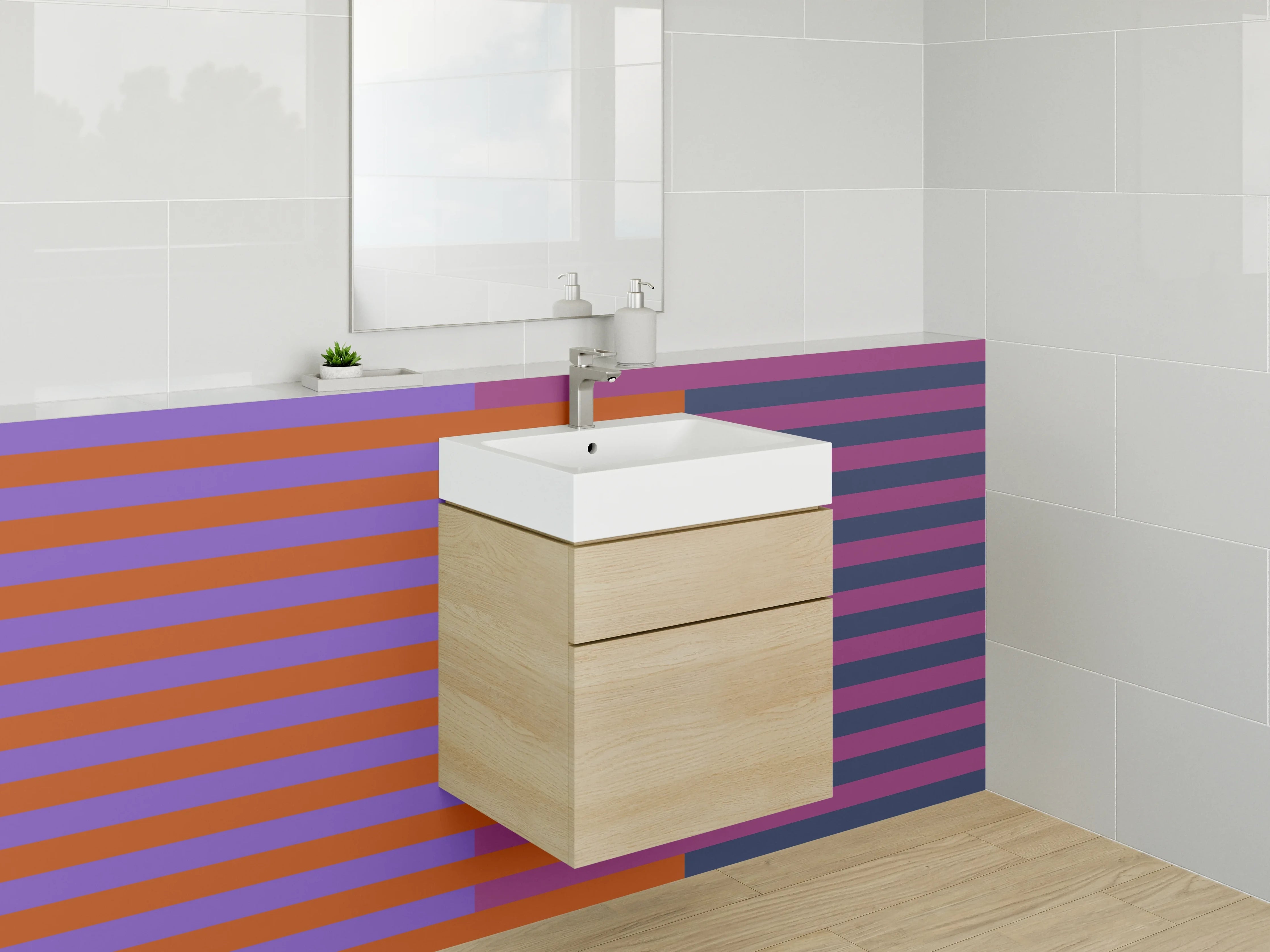Waschbecken-Rückwand - Bunte Linienmuster mit Streifen in Blau und Orange