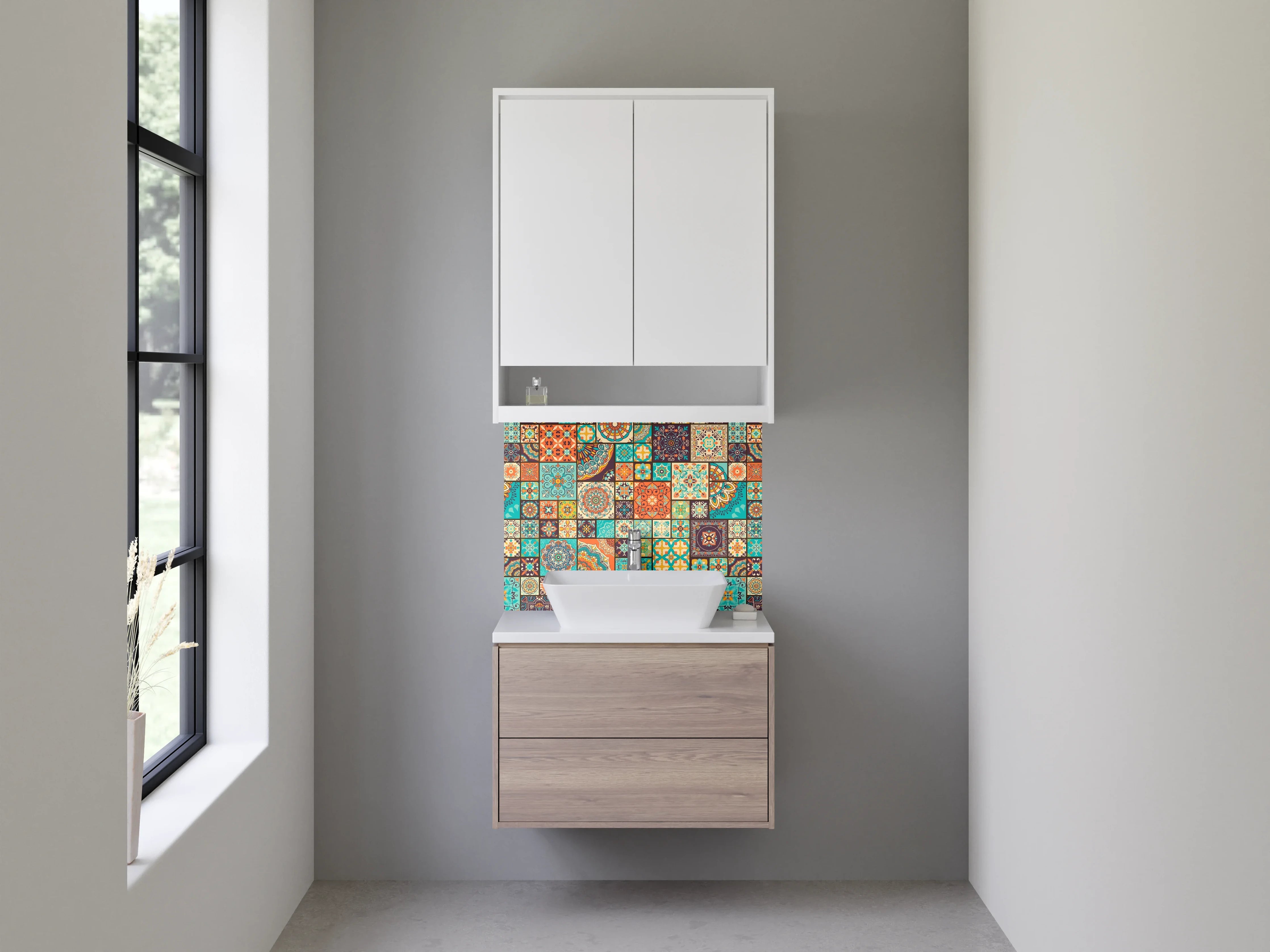 Waschbecken-Rückwand - Bunte Mosaikfliesen Muster Retro