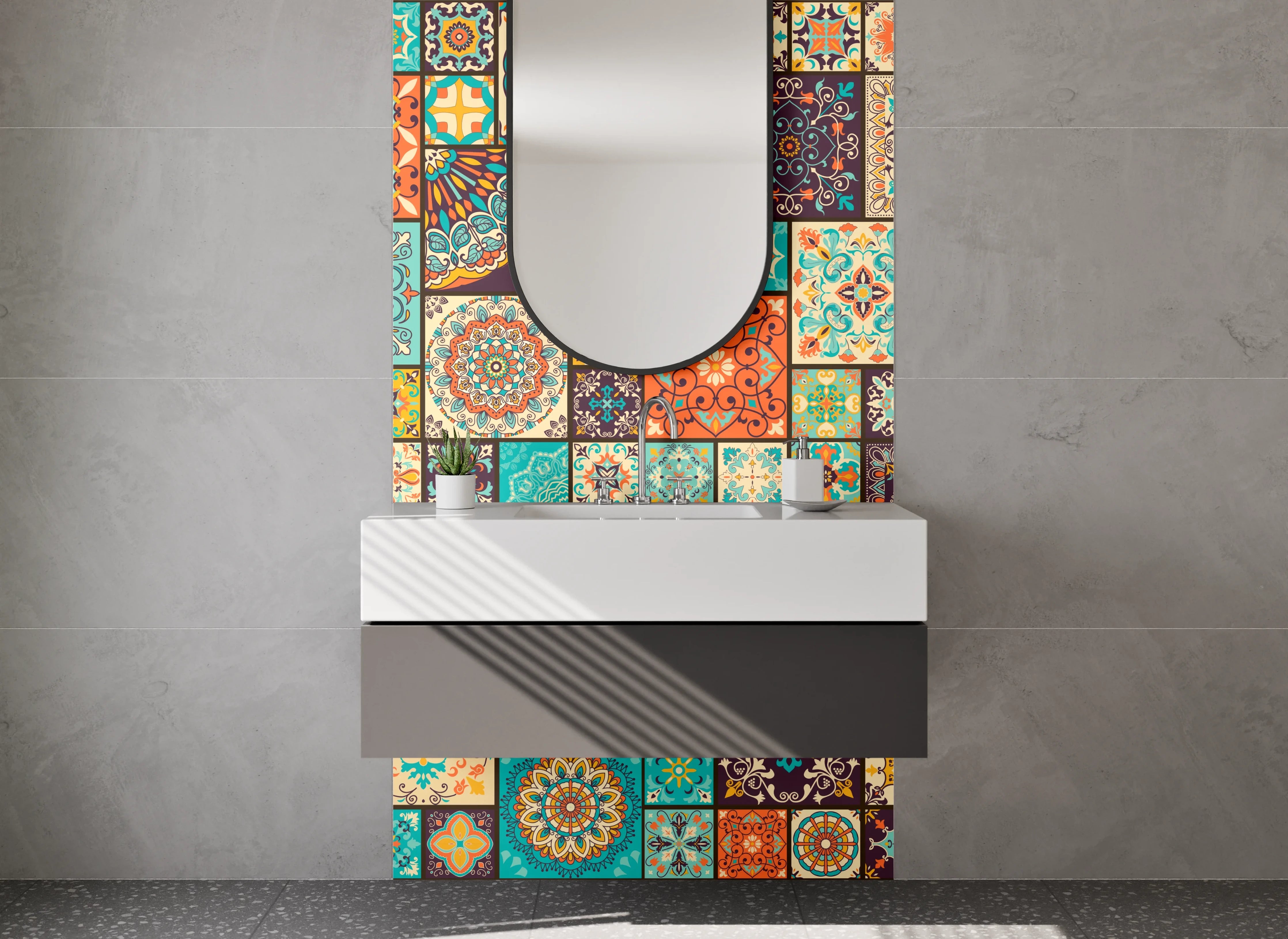 Waschbecken-Rückwand - Bunte Mosaikfliesen Muster Retro
