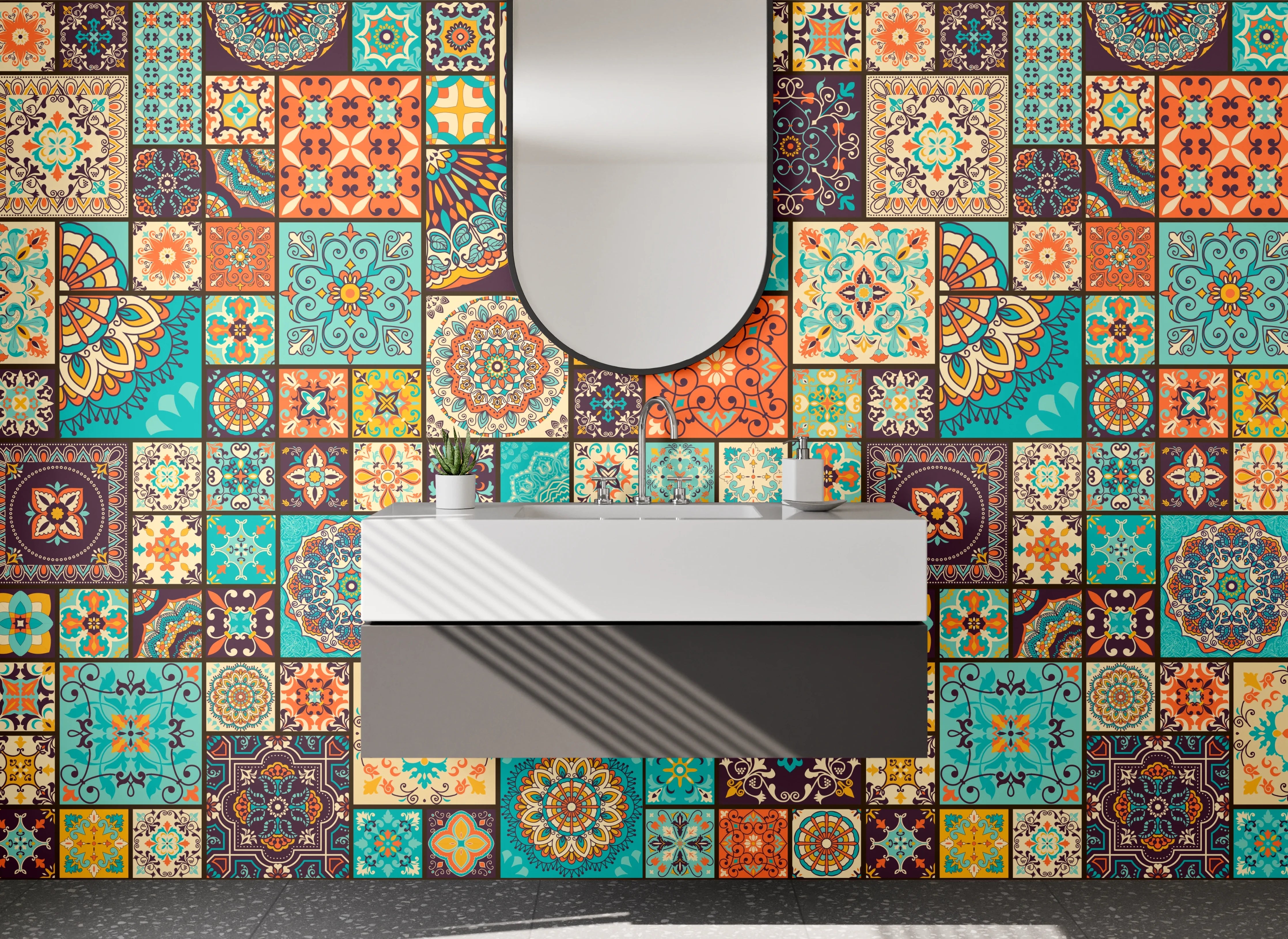 Waschbecken-Rückwand - Bunte Mosaikfliesen Muster Retro