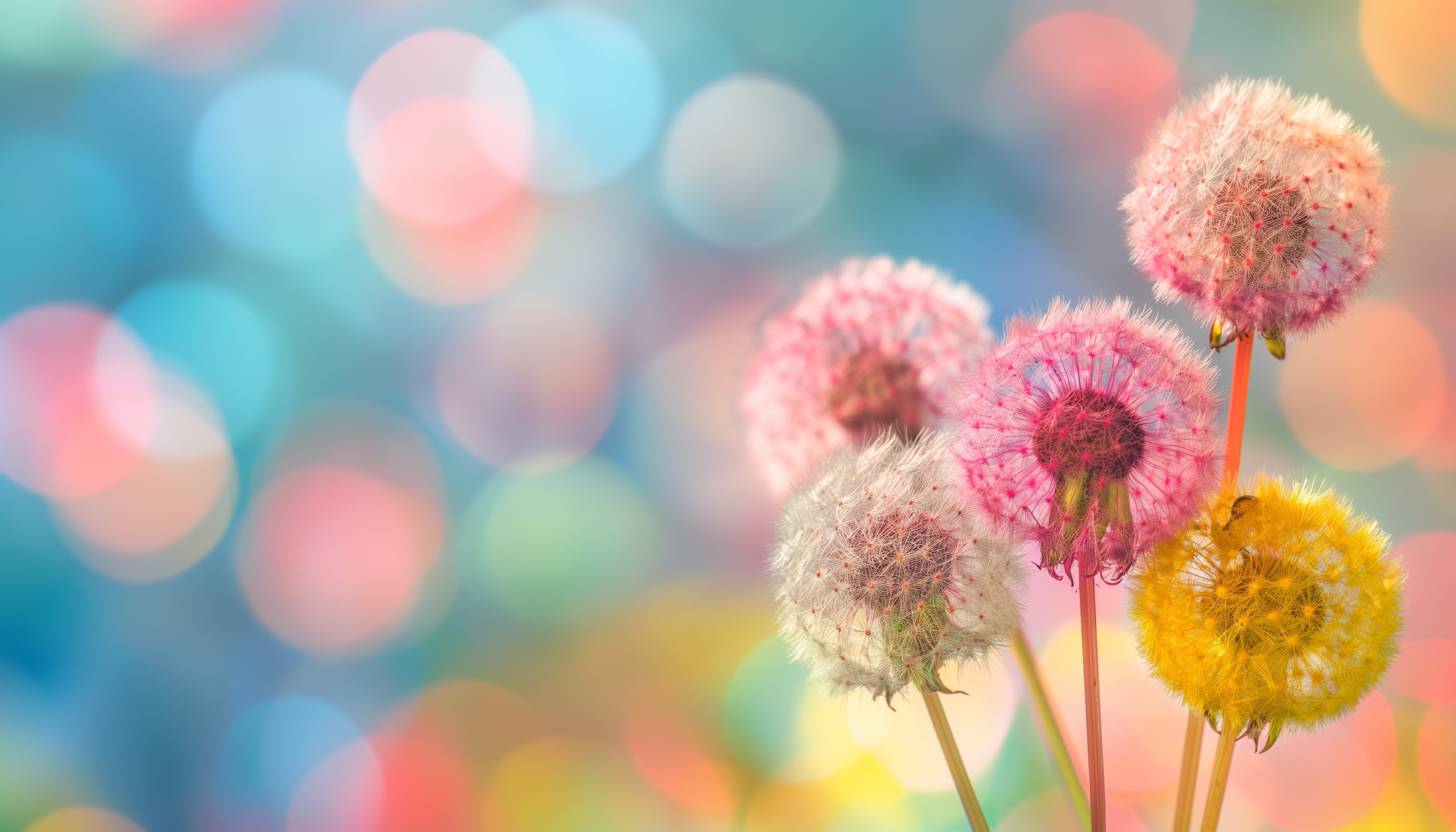 Waschbecken-Rückwand-Bunte Pusteblumen auf Pastell-Hintergrund