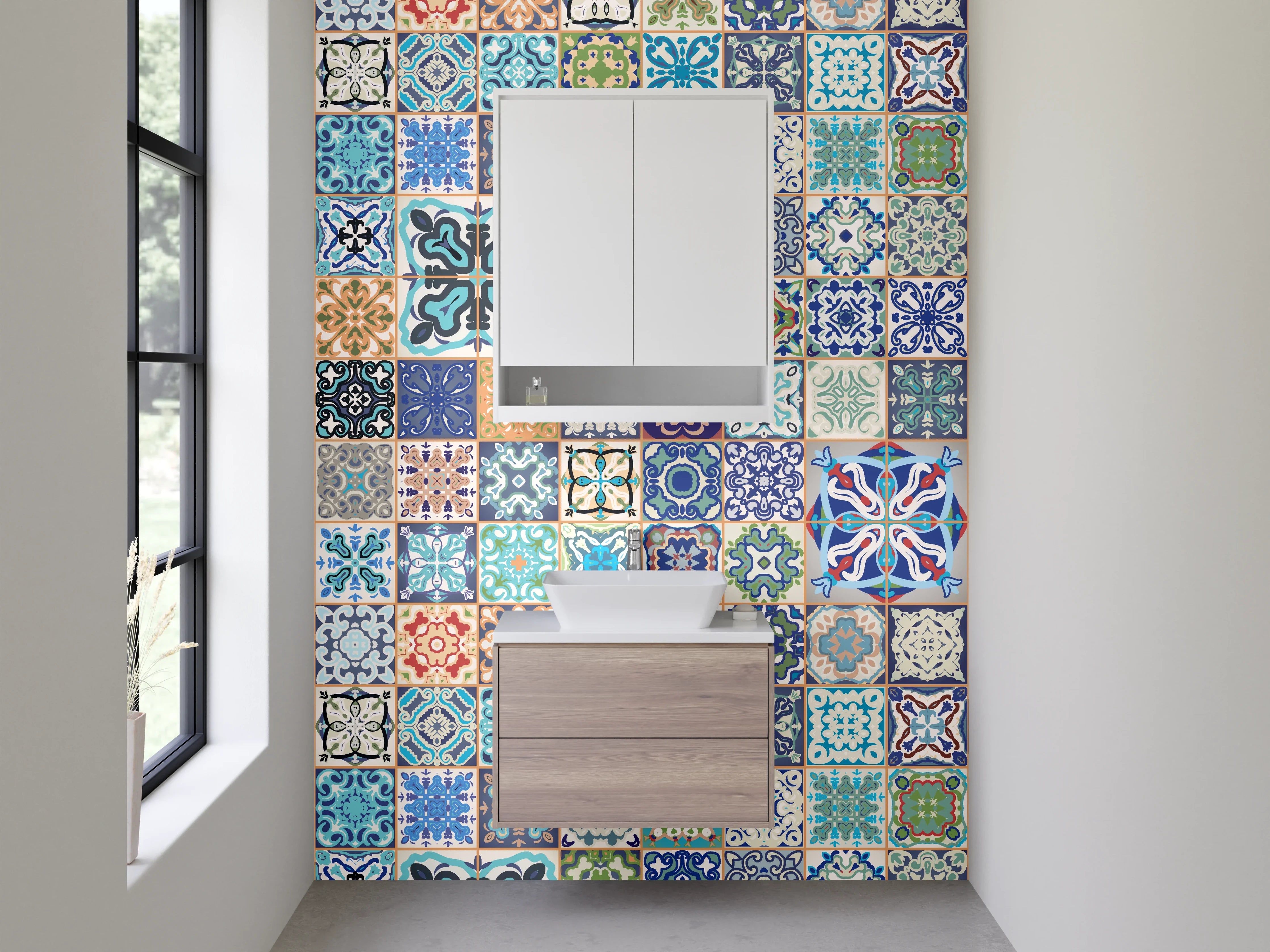 Waschbecken-Rückwand - Bunte Retro Fliesen Mosaikmix