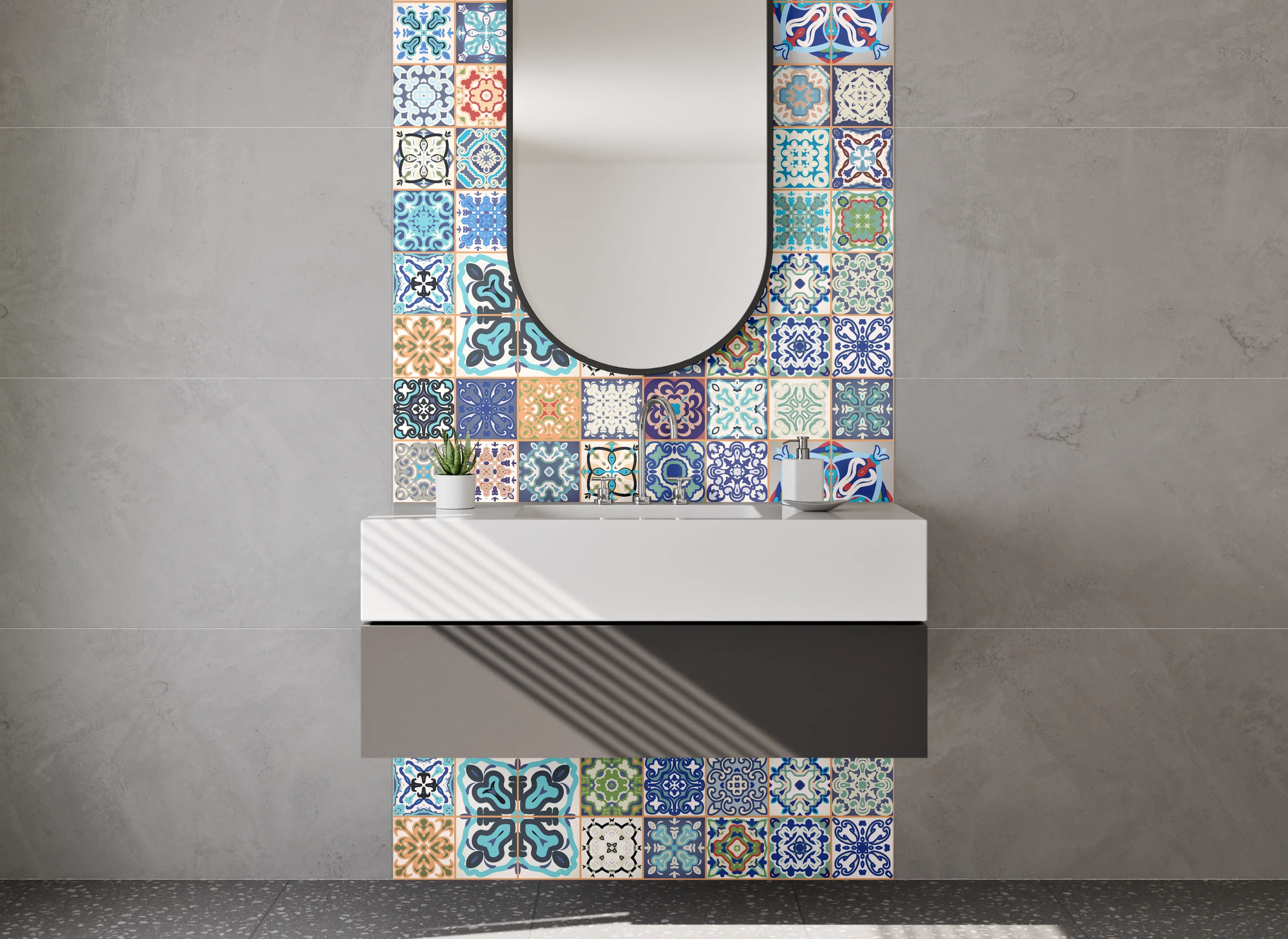 Waschbecken-Rückwand - Bunte Retro Fliesen Mosaikmix