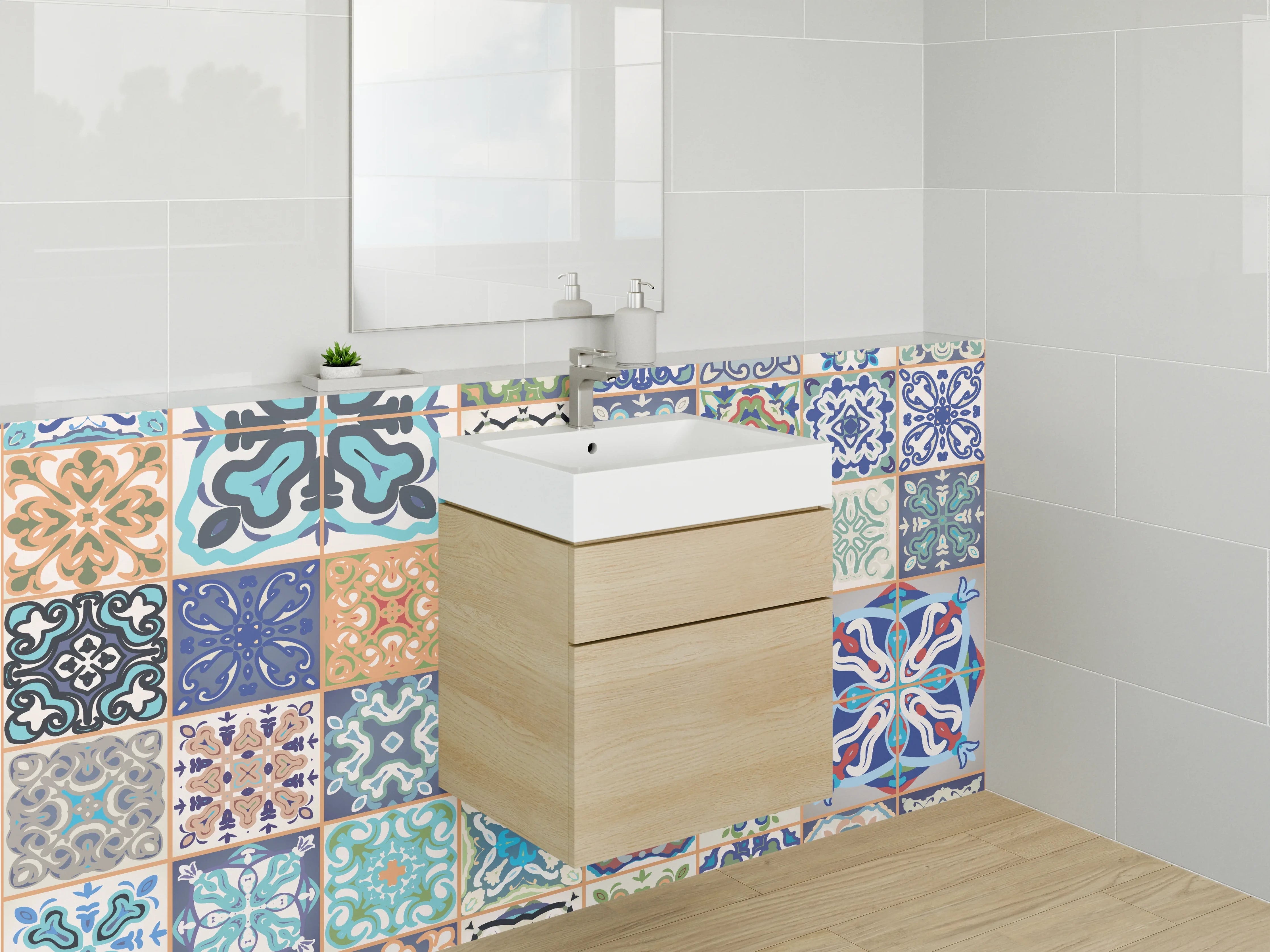 Waschbecken-Rückwand - Bunte Retro Fliesen Mosaikmix