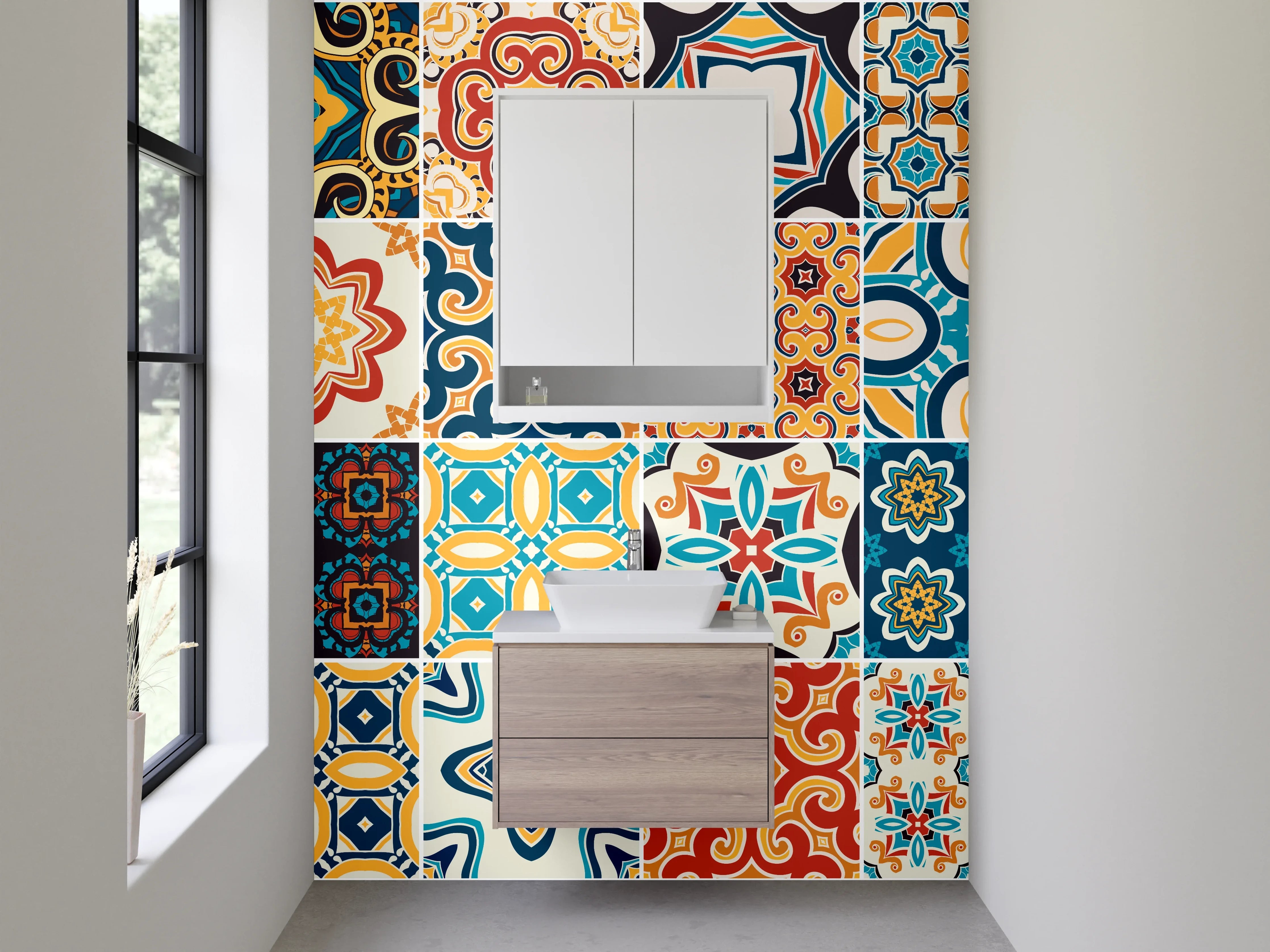 Waschbecken-Rückwand - Bunte Retro-Mosaikfliesen Muster