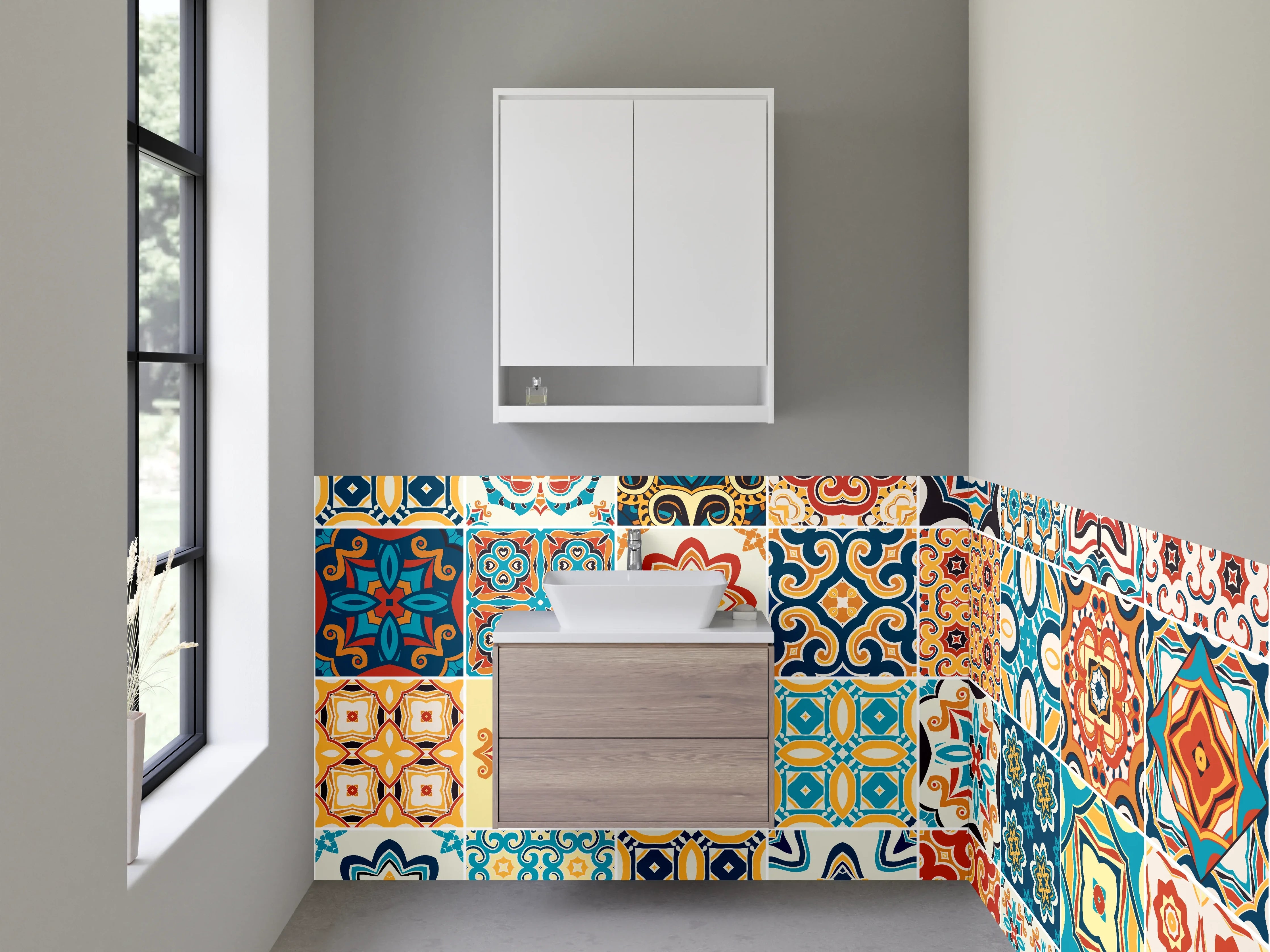 Waschbecken-Rückwand - Bunte Retro-Mosaikfliesen Muster