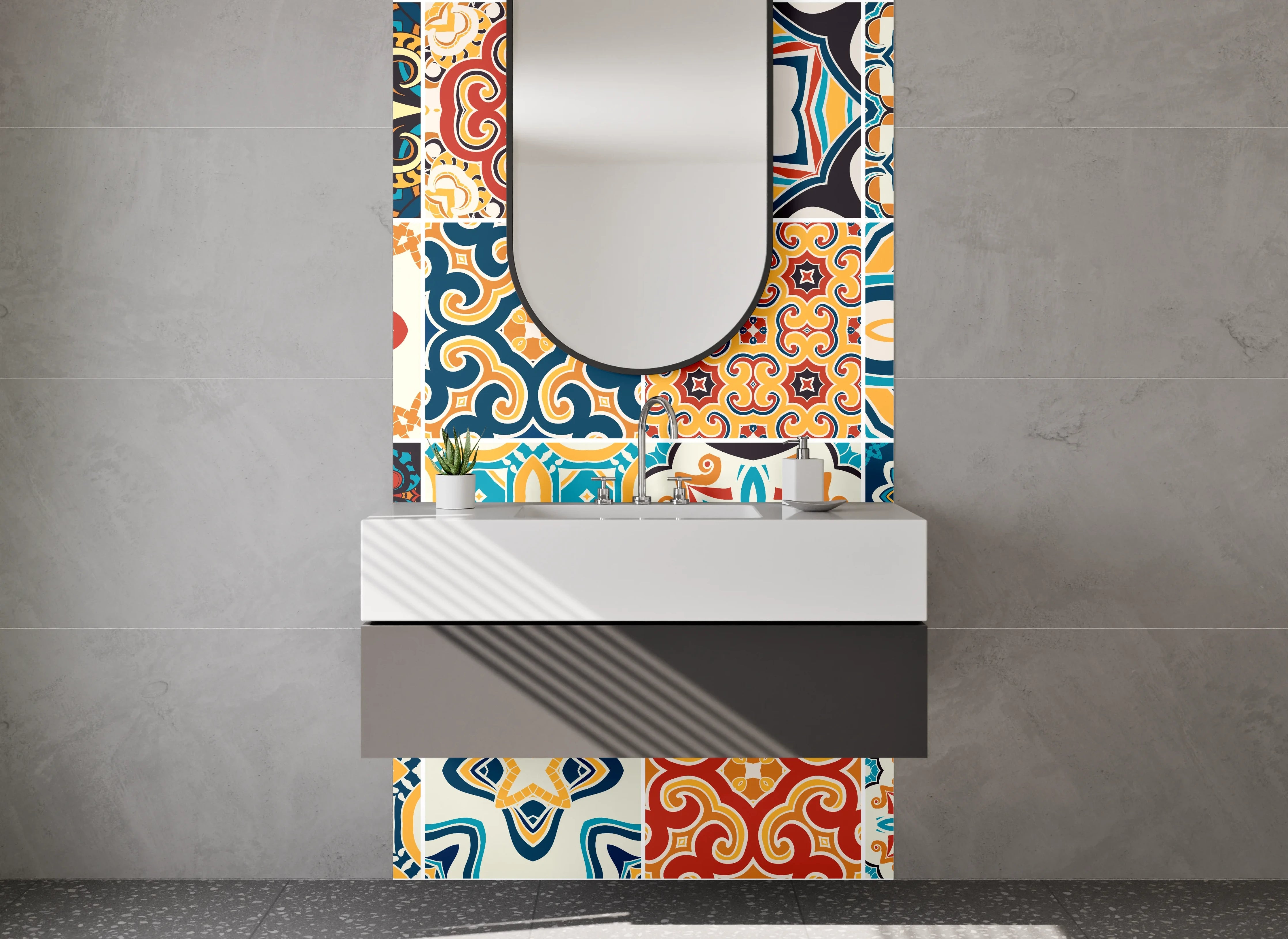 Waschbecken-Rückwand - Bunte Retro-Mosaikfliesen Muster