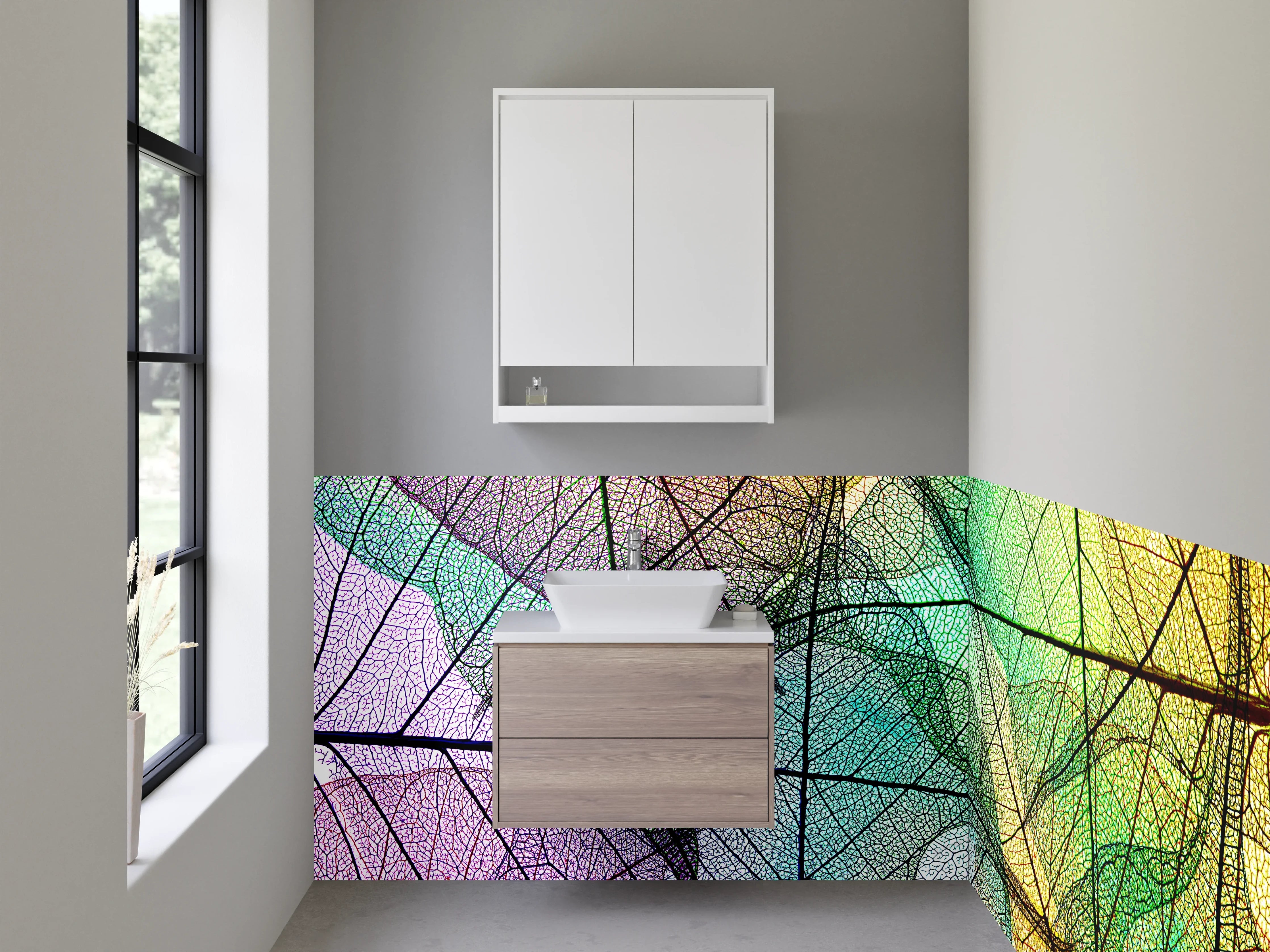 Waschbecken-Rückwand - Bunte Skelettblätter Abstrakt Kunst