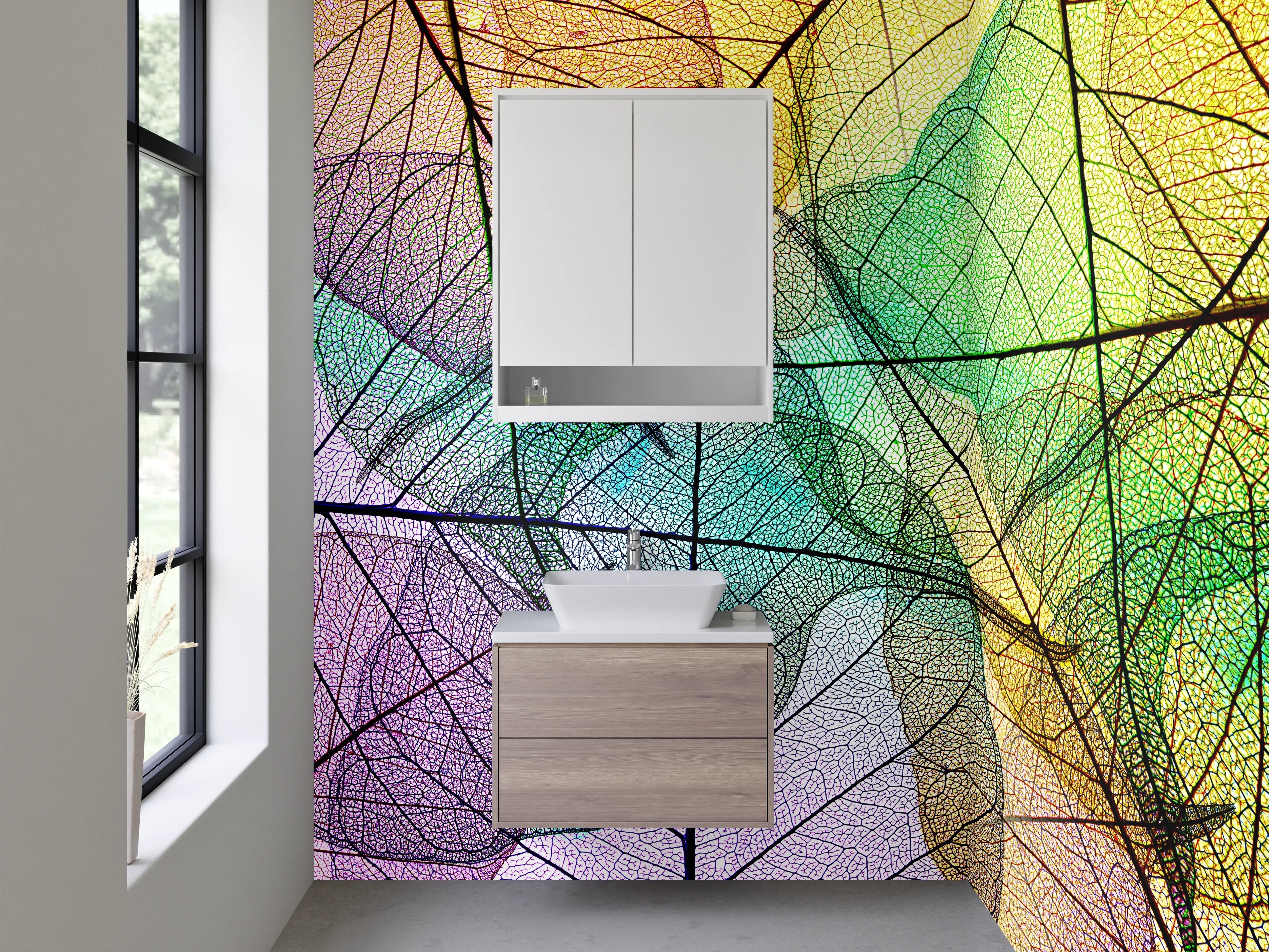 Waschbecken-Rückwand - Bunte Skelettblätter Abstrakt Kunst