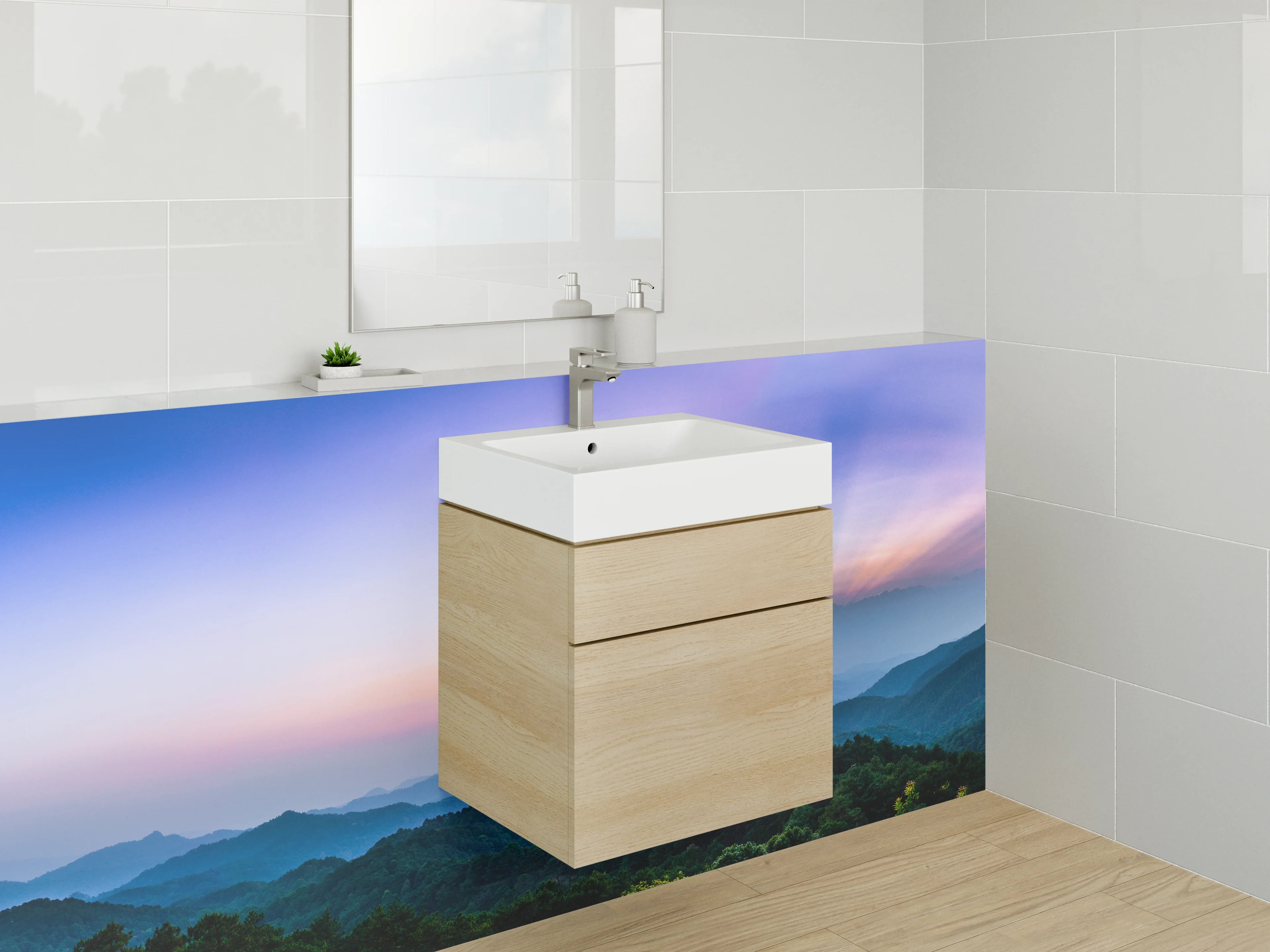 Waschbecken-Rückwand - Bunte Sonnenuntergangsstimmung über den Bergen