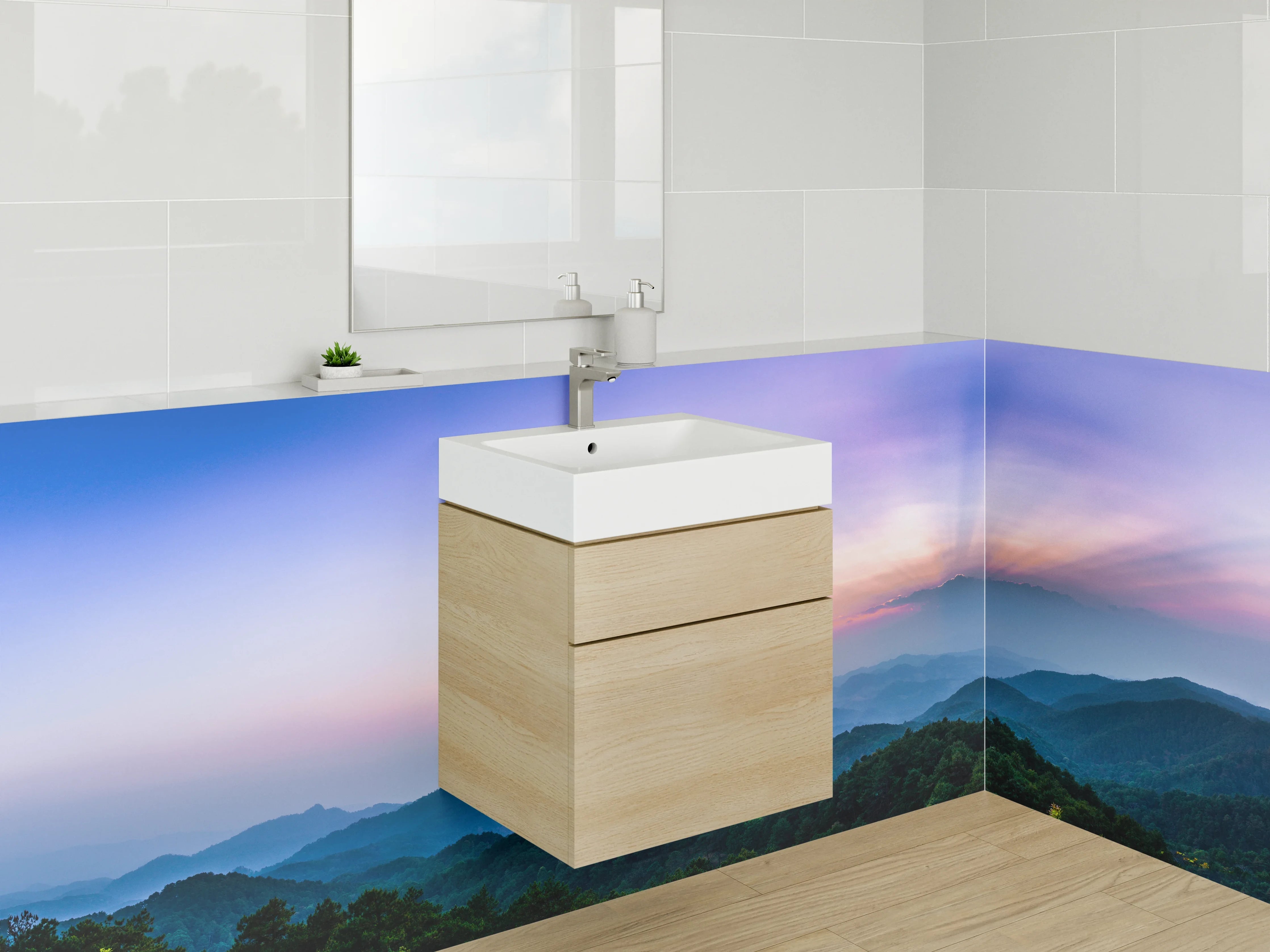 Waschbecken-Rückwand - Bunte Sonnenuntergangsstimmung über den Bergen