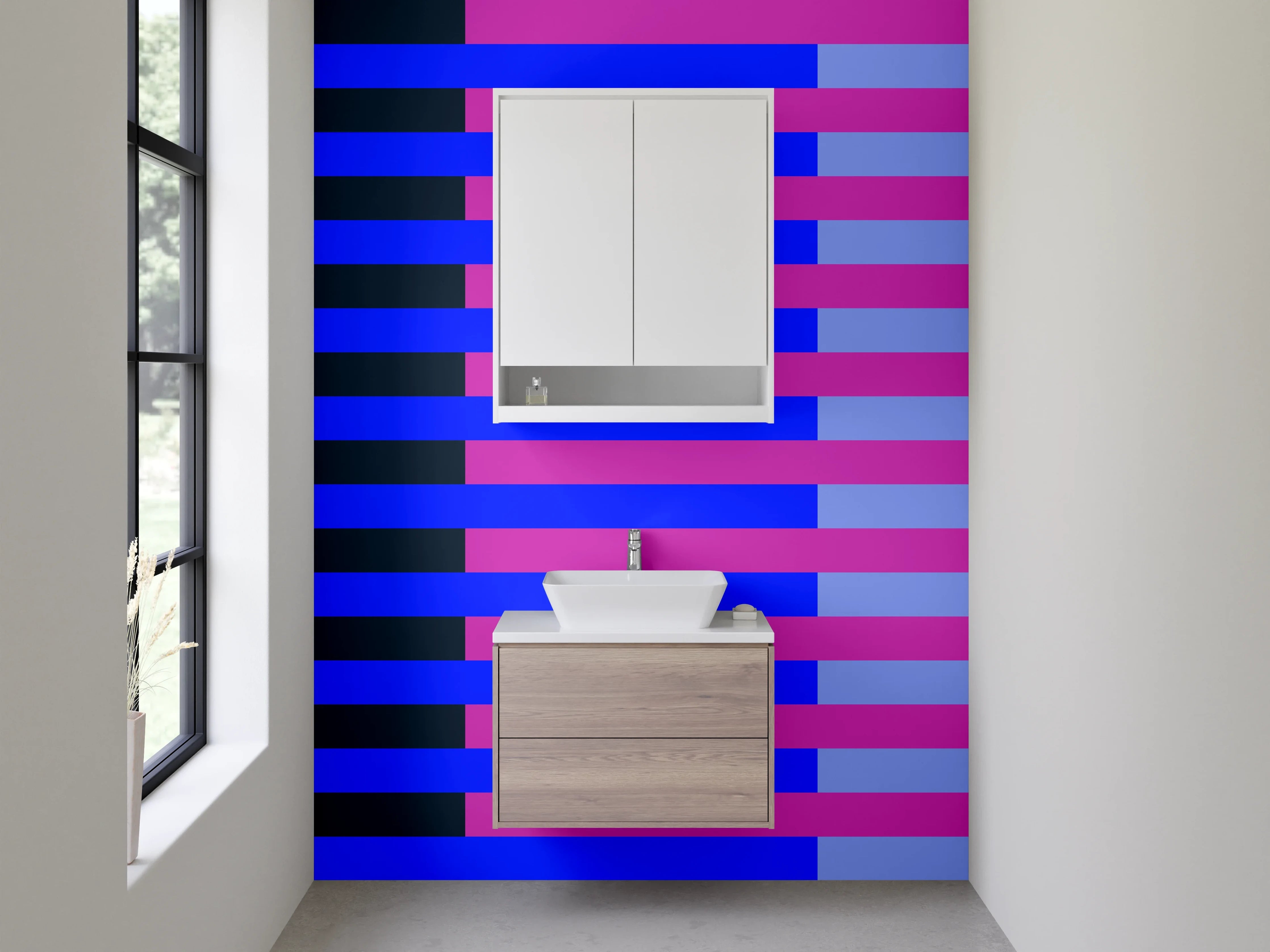 Waschbecken-Rückwand - Bunte Streifen in Blau und Pink