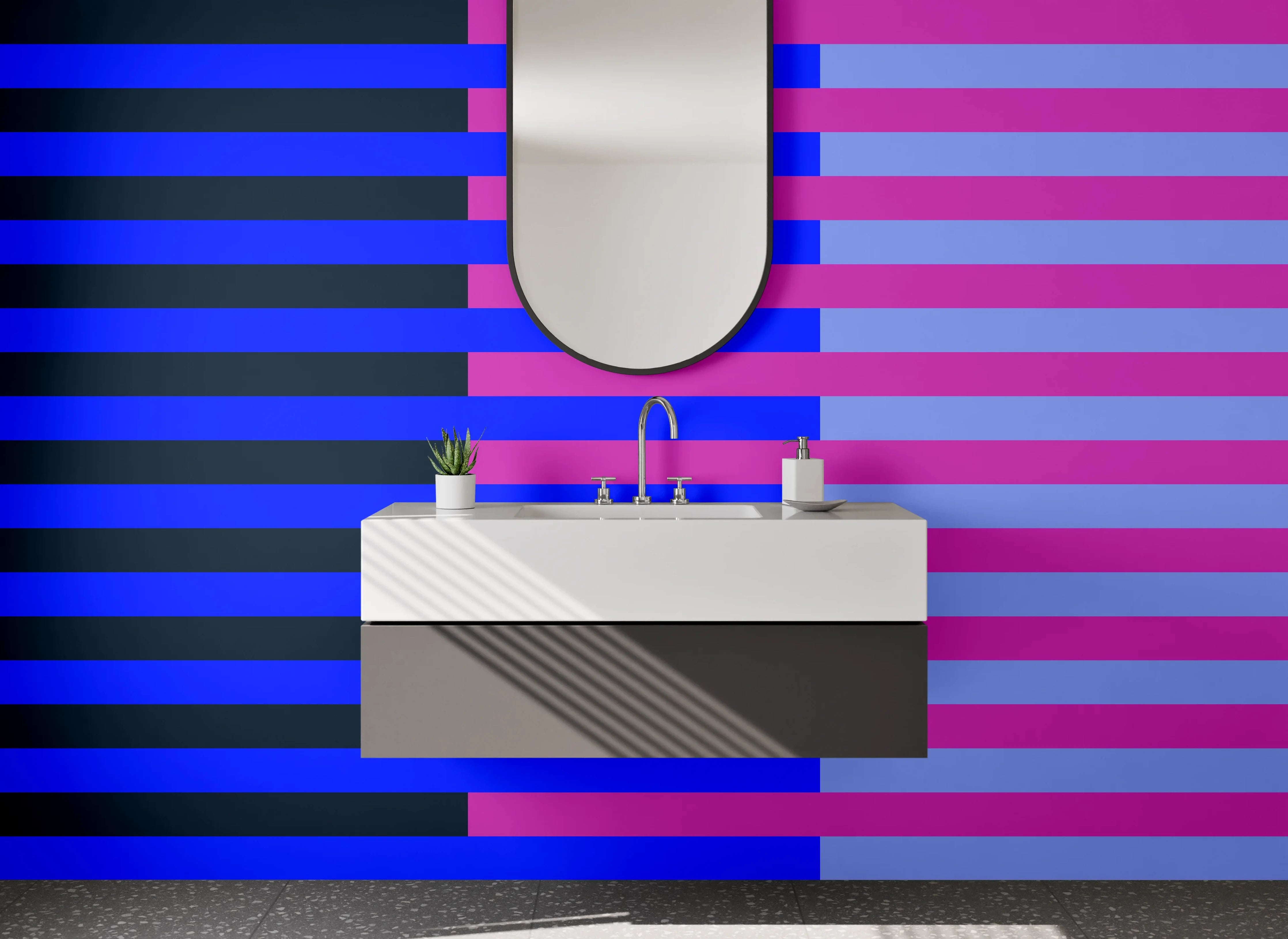 Waschbecken-Rückwand - Bunte Streifen in Blau und Pink