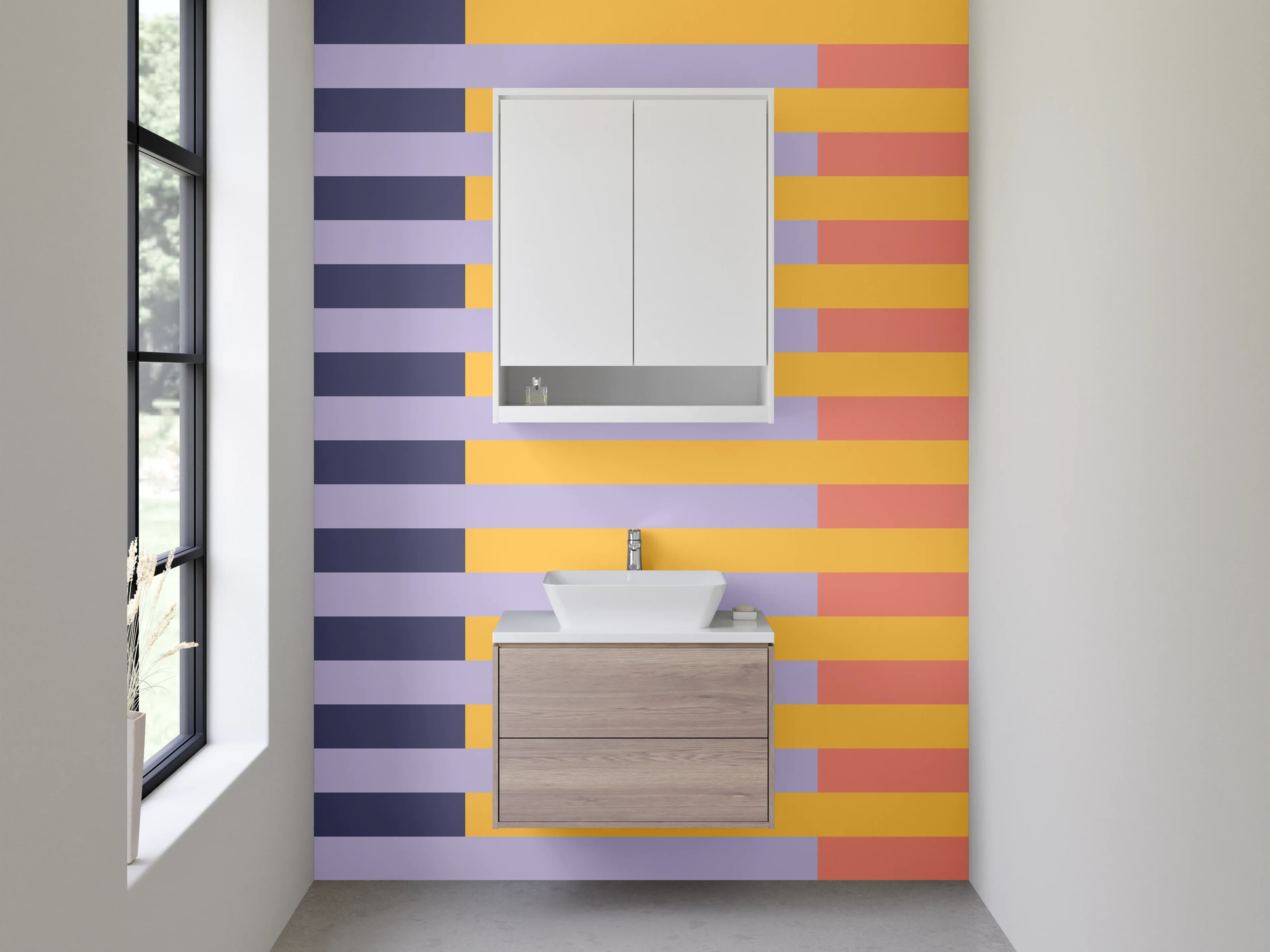 Waschbecken-Rückwand - Bunte Streifen in Blau, Grau, Orange