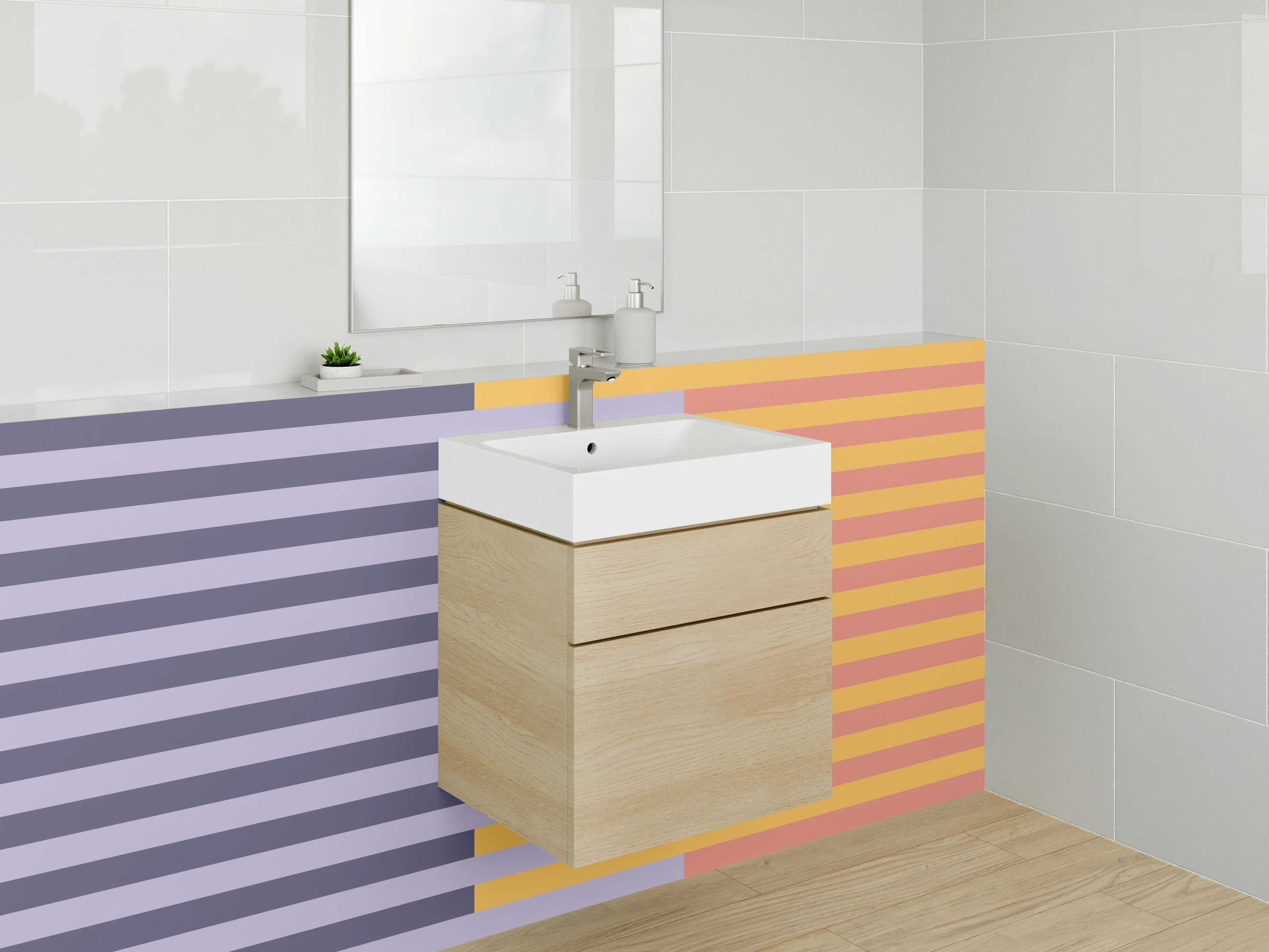 Waschbecken-Rückwand - Bunte Streifen in Blau, Grau, Orange