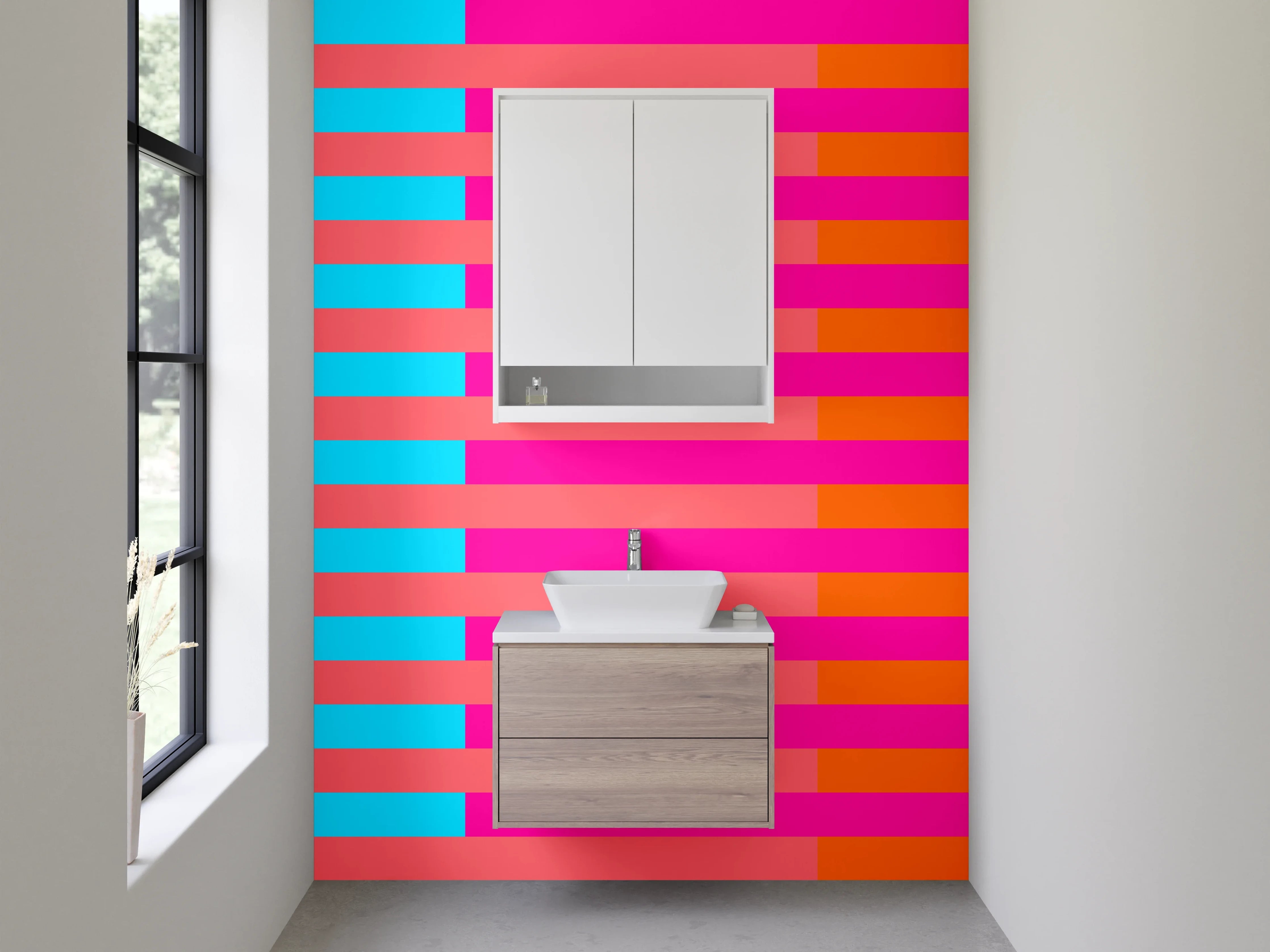 Waschbecken-Rückwand - Bunte Streifen in Cyan, Pink und Orange