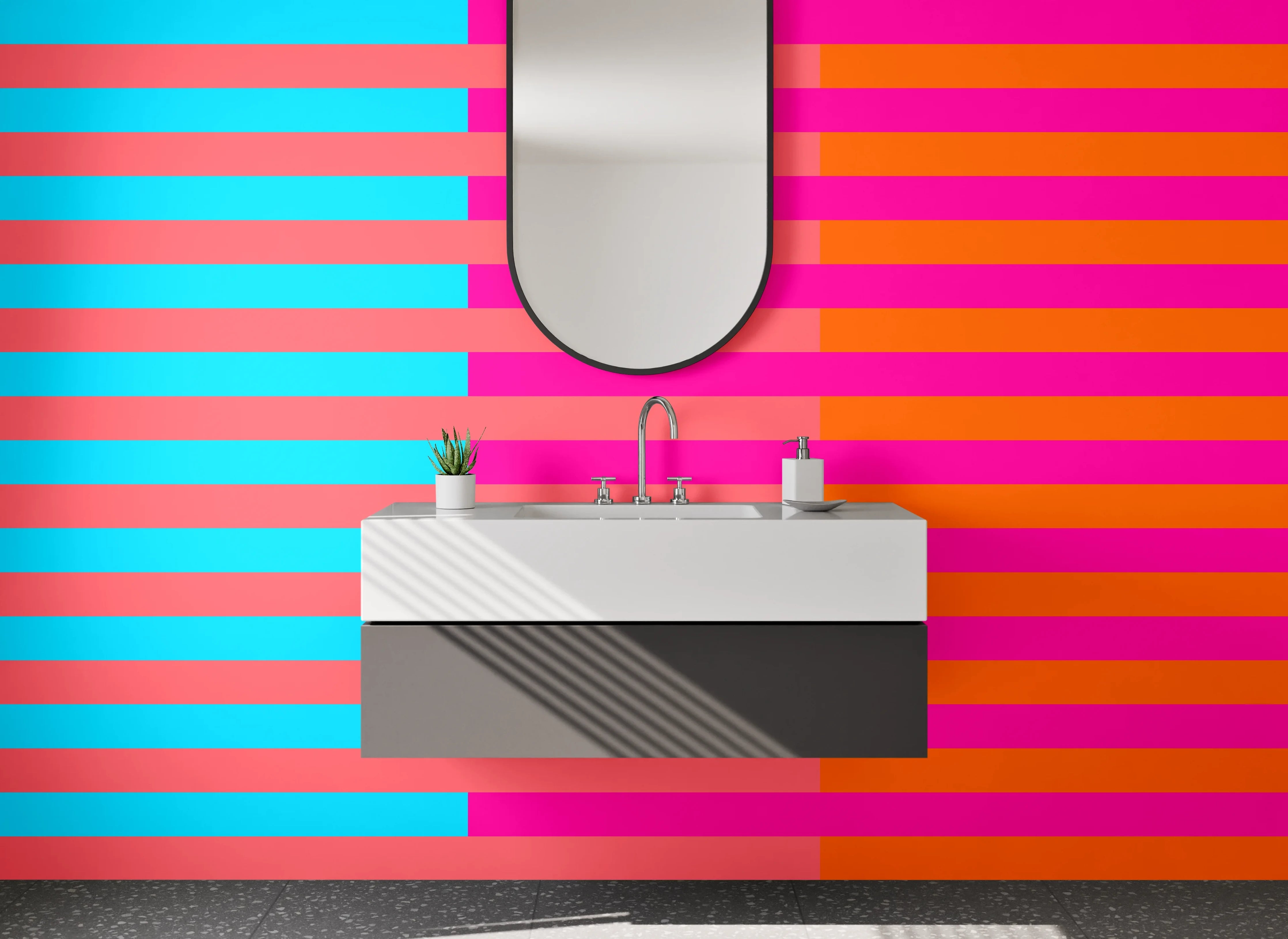 Waschbecken-Rückwand - Bunte Streifen in Cyan, Pink und Orange