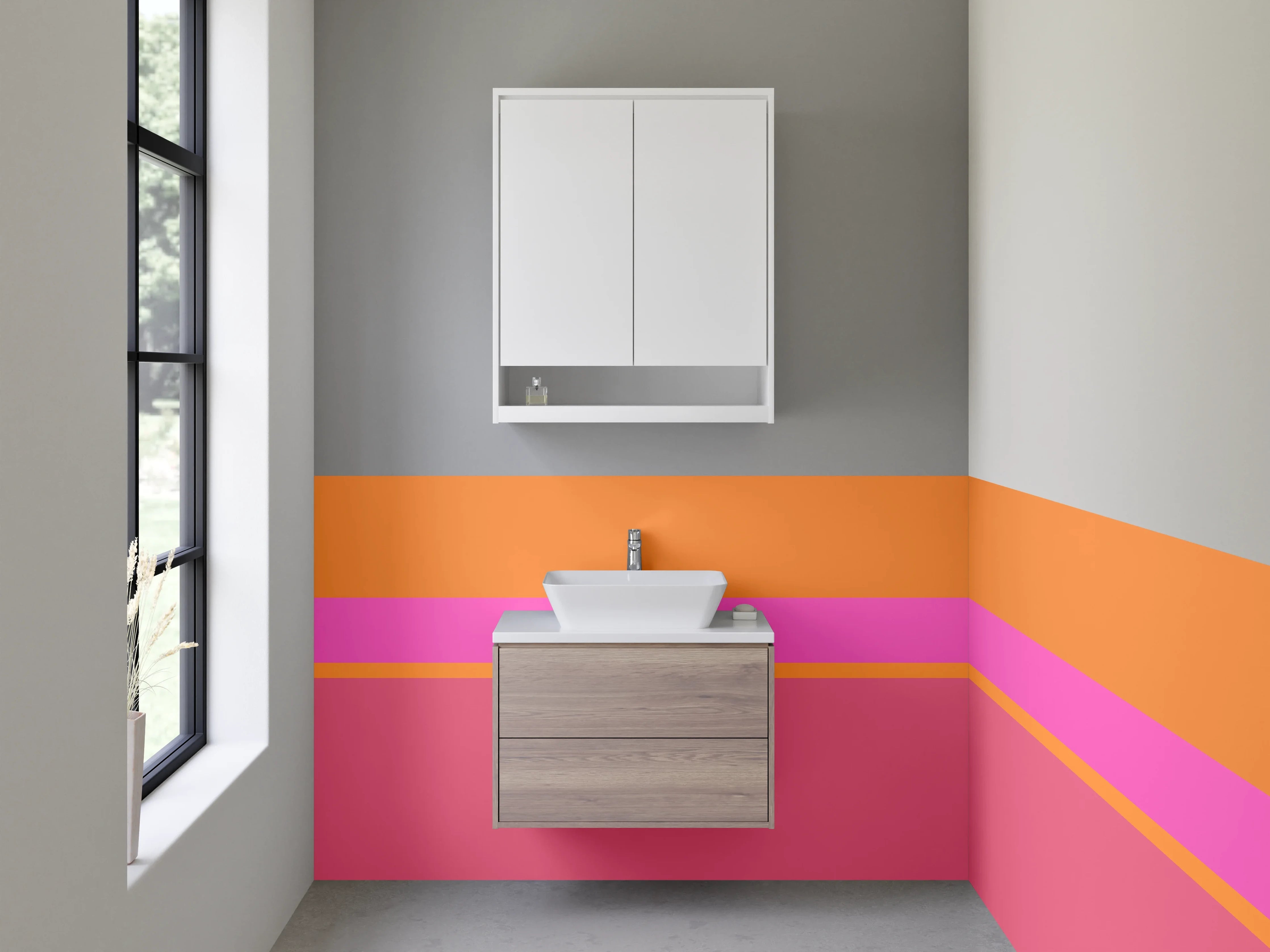 Waschbecken-Rückwand - Bunte Streifen in Orange und Pink