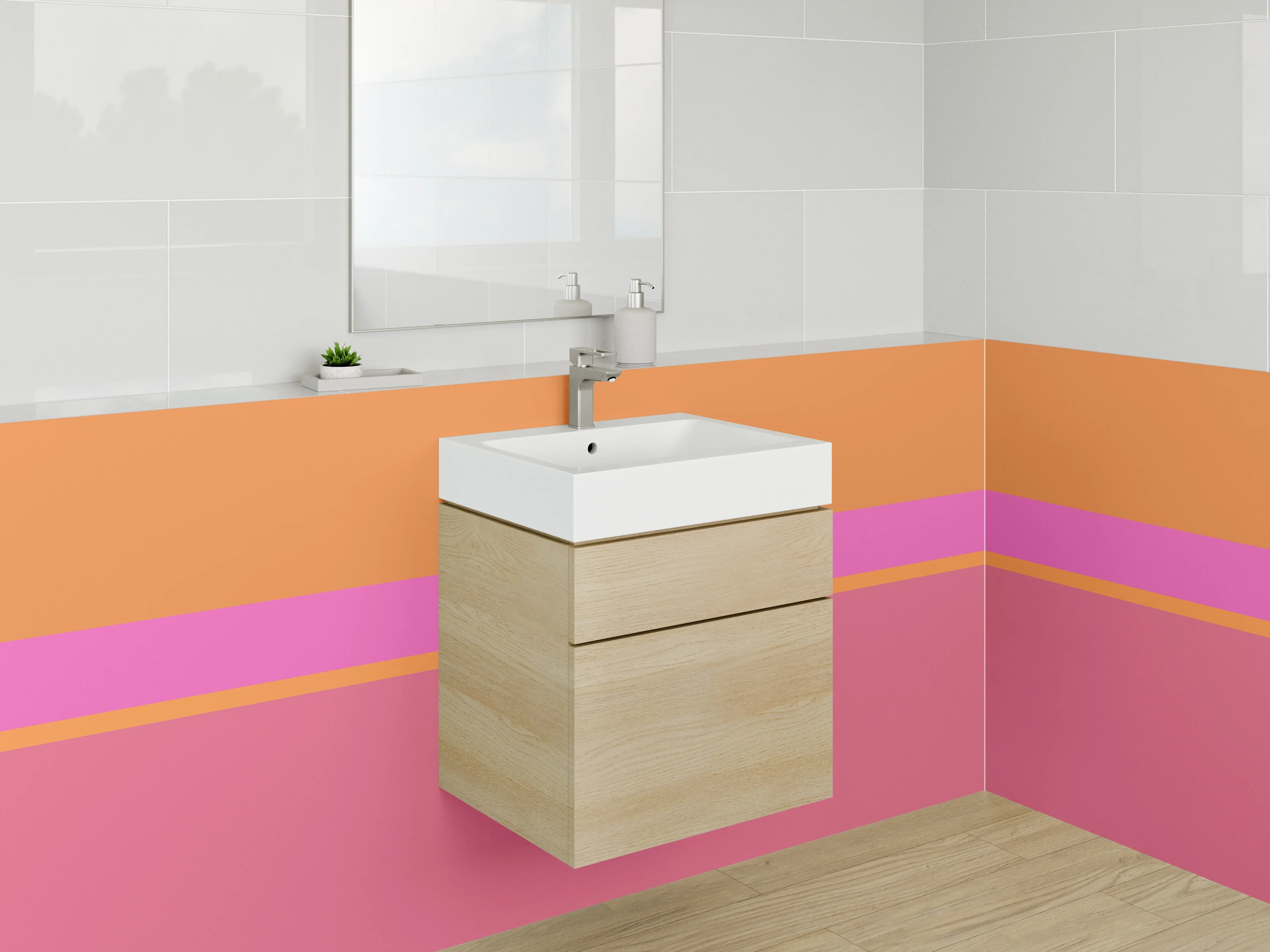 Waschbecken-Rückwand - Bunte Streifen in Orange und Pink