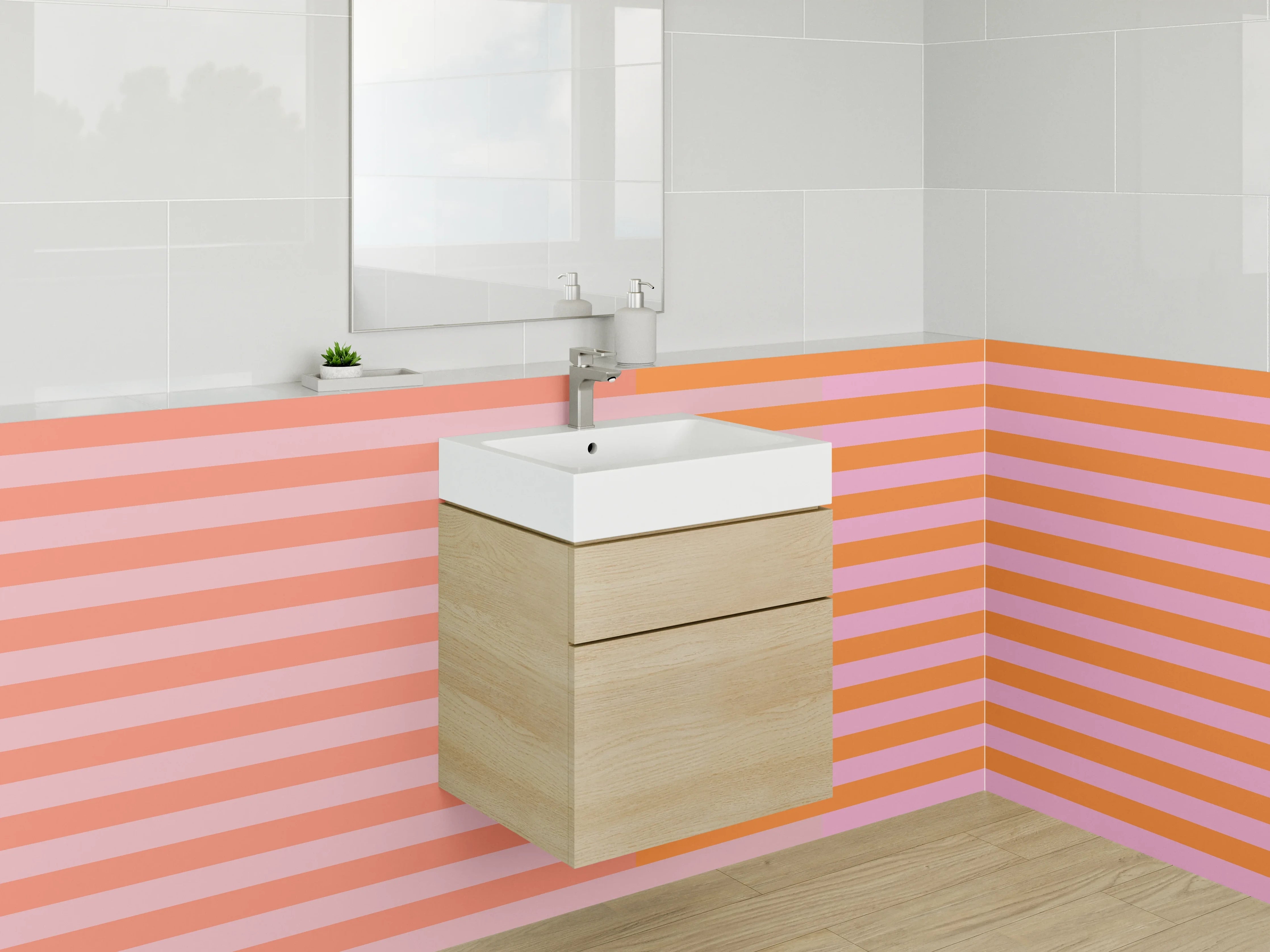 Waschbecken-Rückwand - Bunte Streifen in Pastellfarben