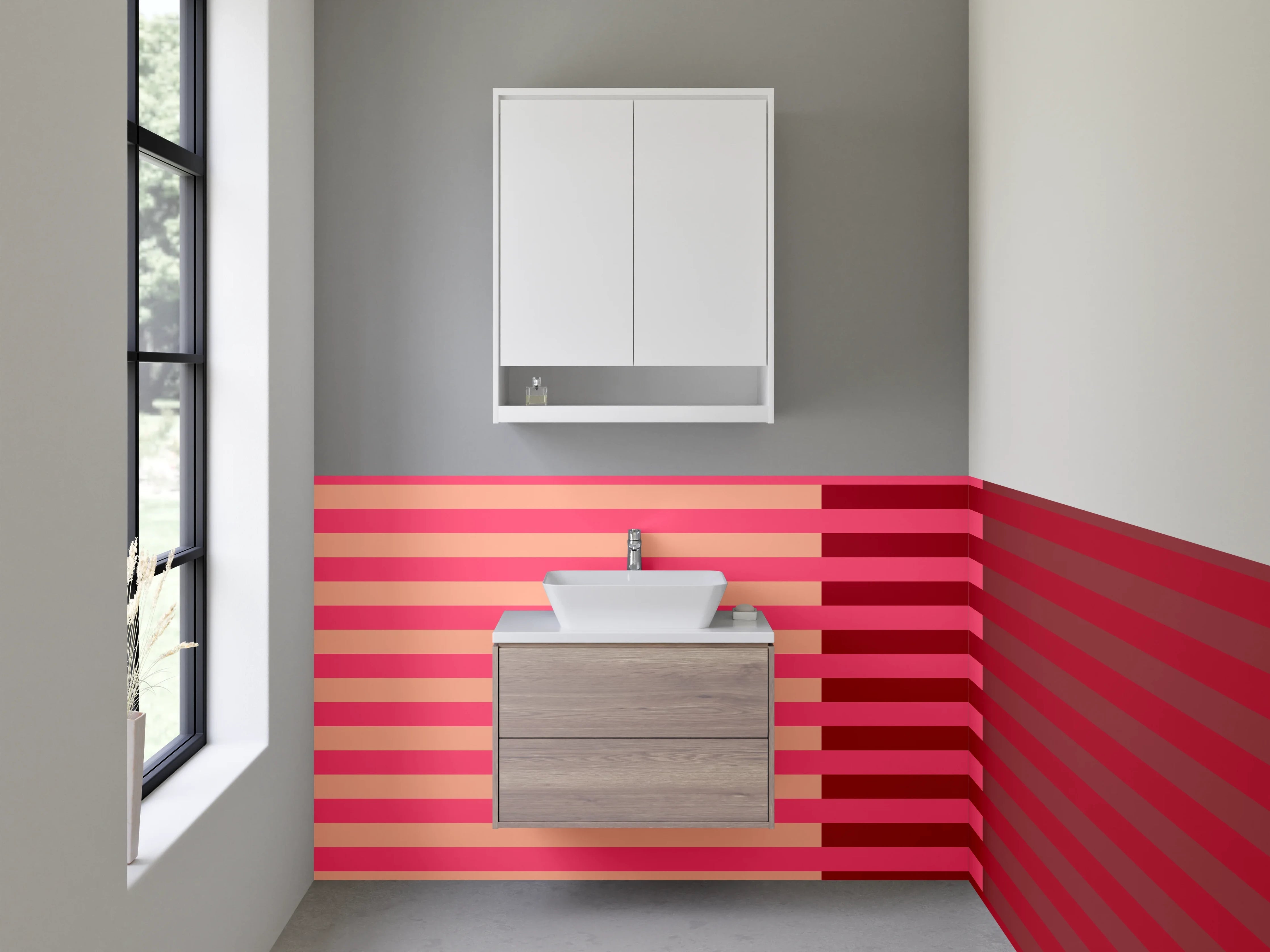 Waschbecken-Rückwand - Bunte Streifen in Rosa und Rot