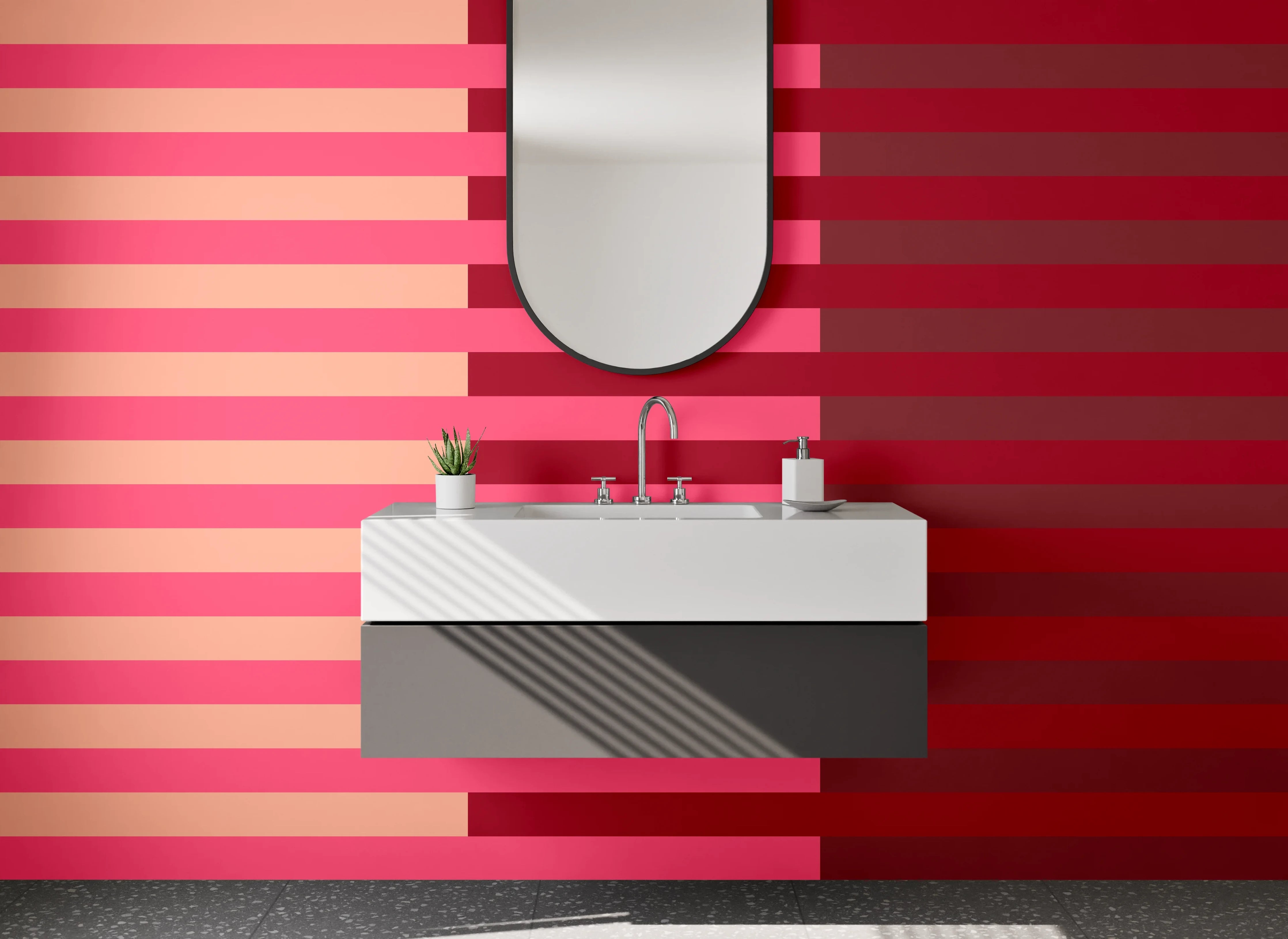 Waschbecken-Rückwand - Bunte Streifen in Rosa und Rot