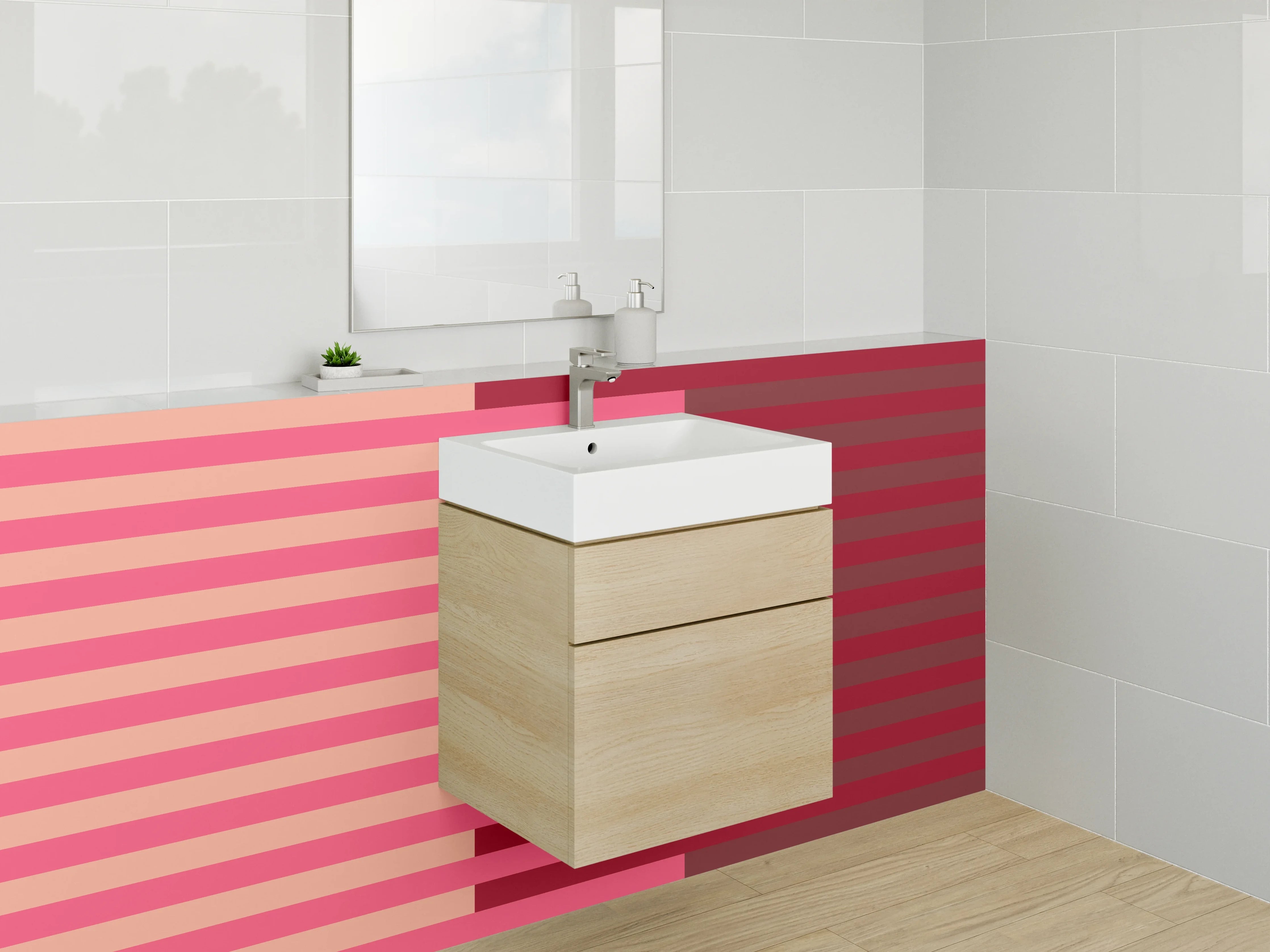 Waschbecken-Rückwand - Bunte Streifen in Rosa und Rot